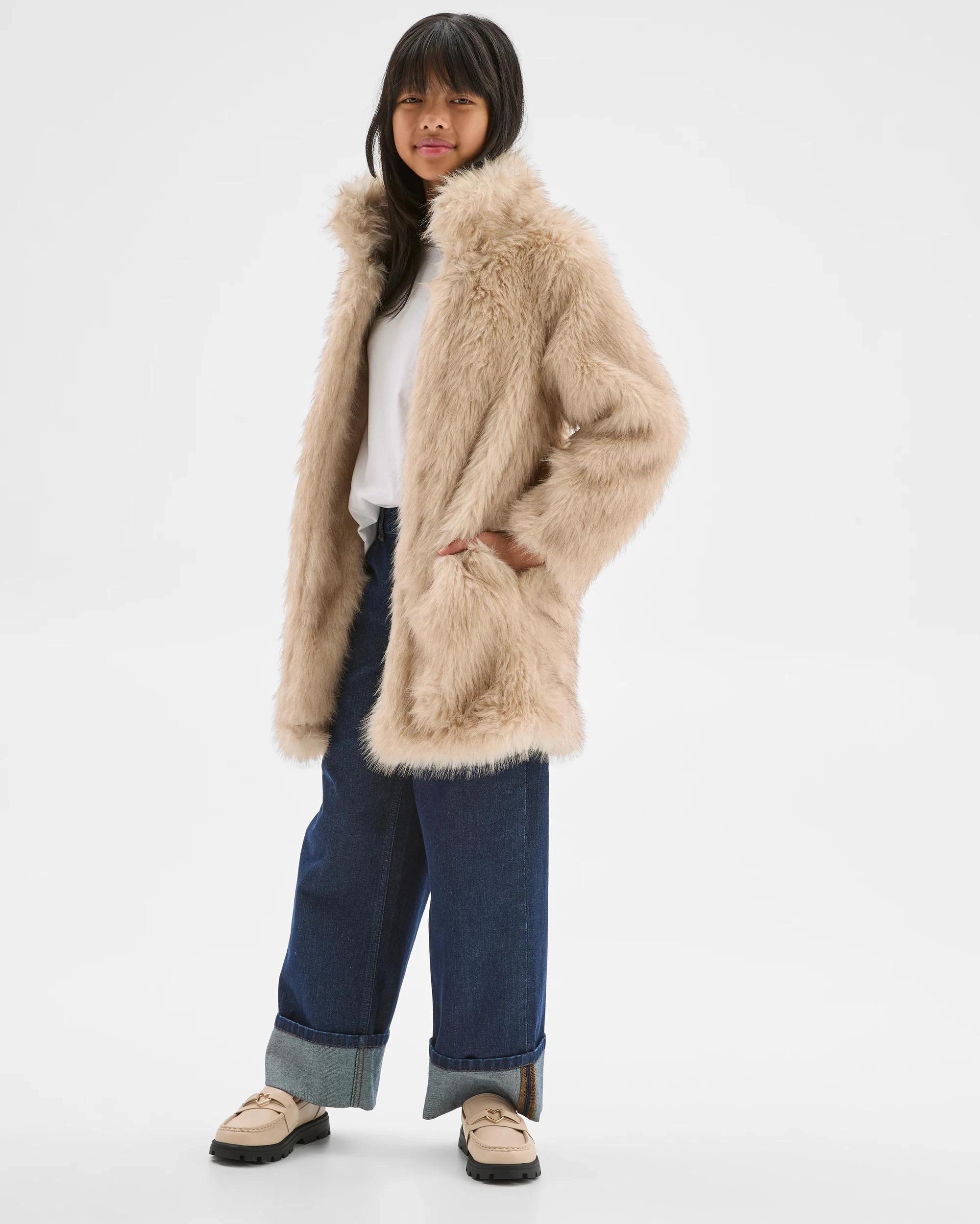 4 Target Kids Faux Fur Longline Jacket CREAM, 4 of 7