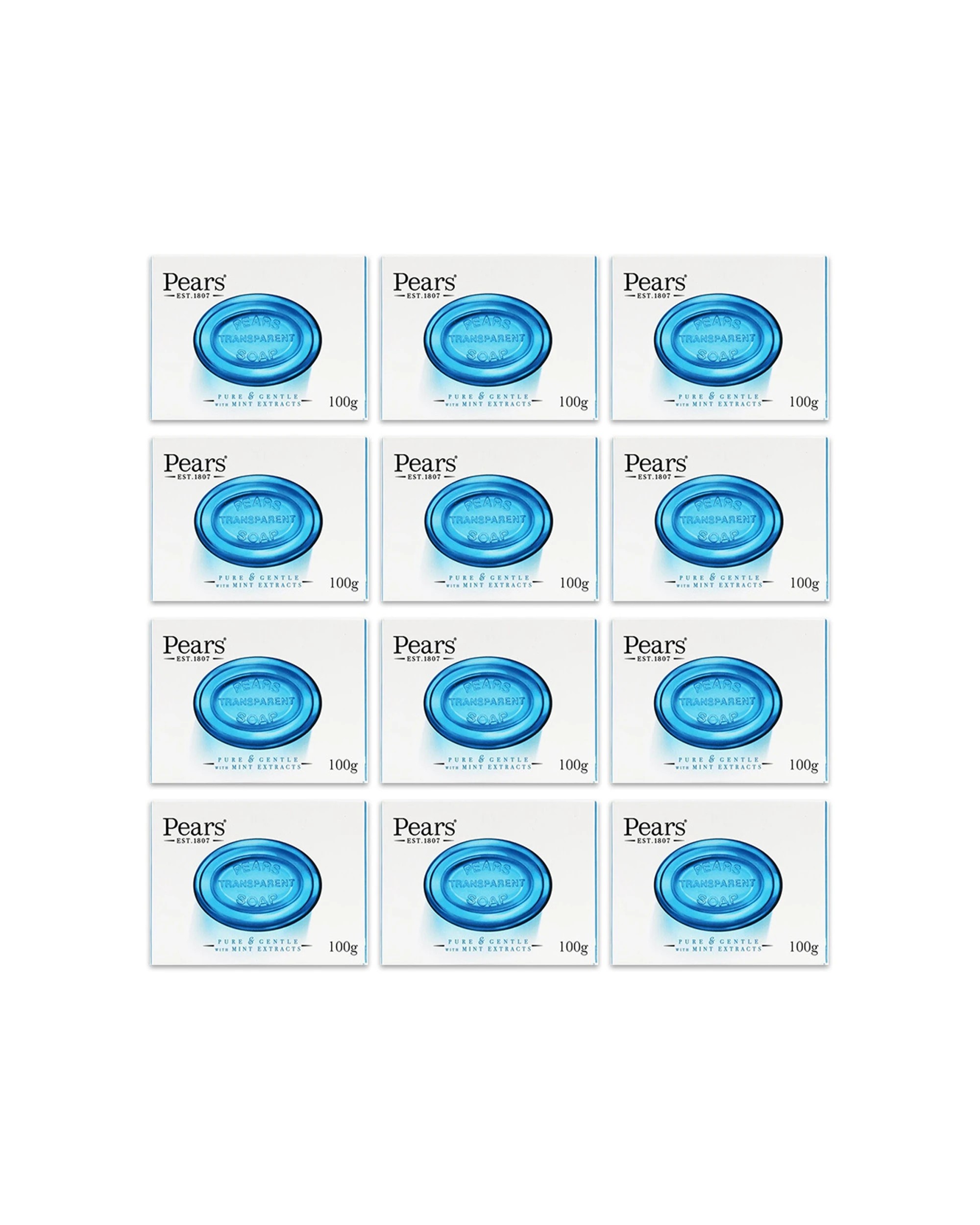 1 Pears 12pk 100g Pure & Gentle Transparent Bar Soap With Mint Extracts - White, 1 of 4