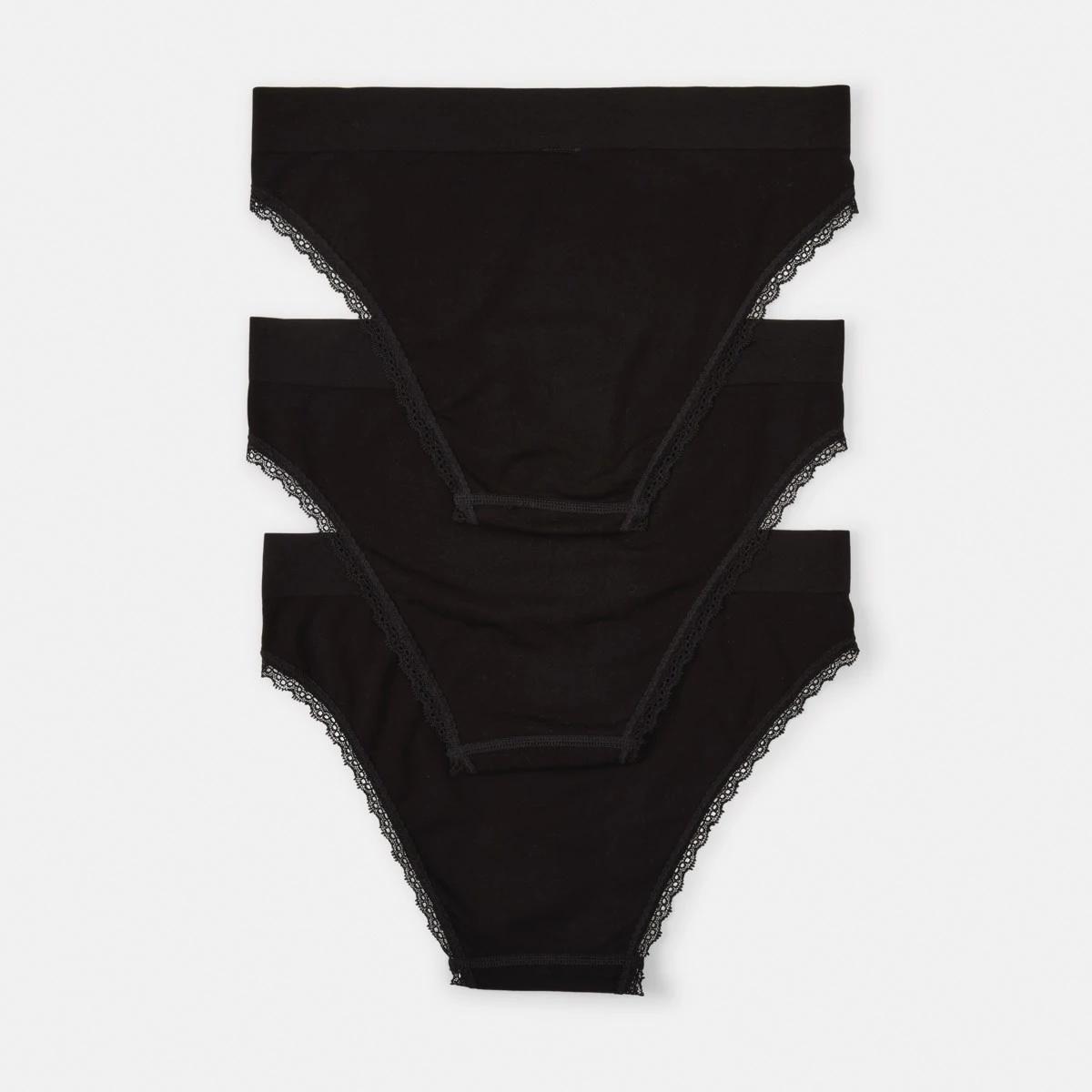 2 3 Pack Seamfree Bamboo Lace Bikini Briefs BLACK, BLACK, BLACK, 2 of 9
