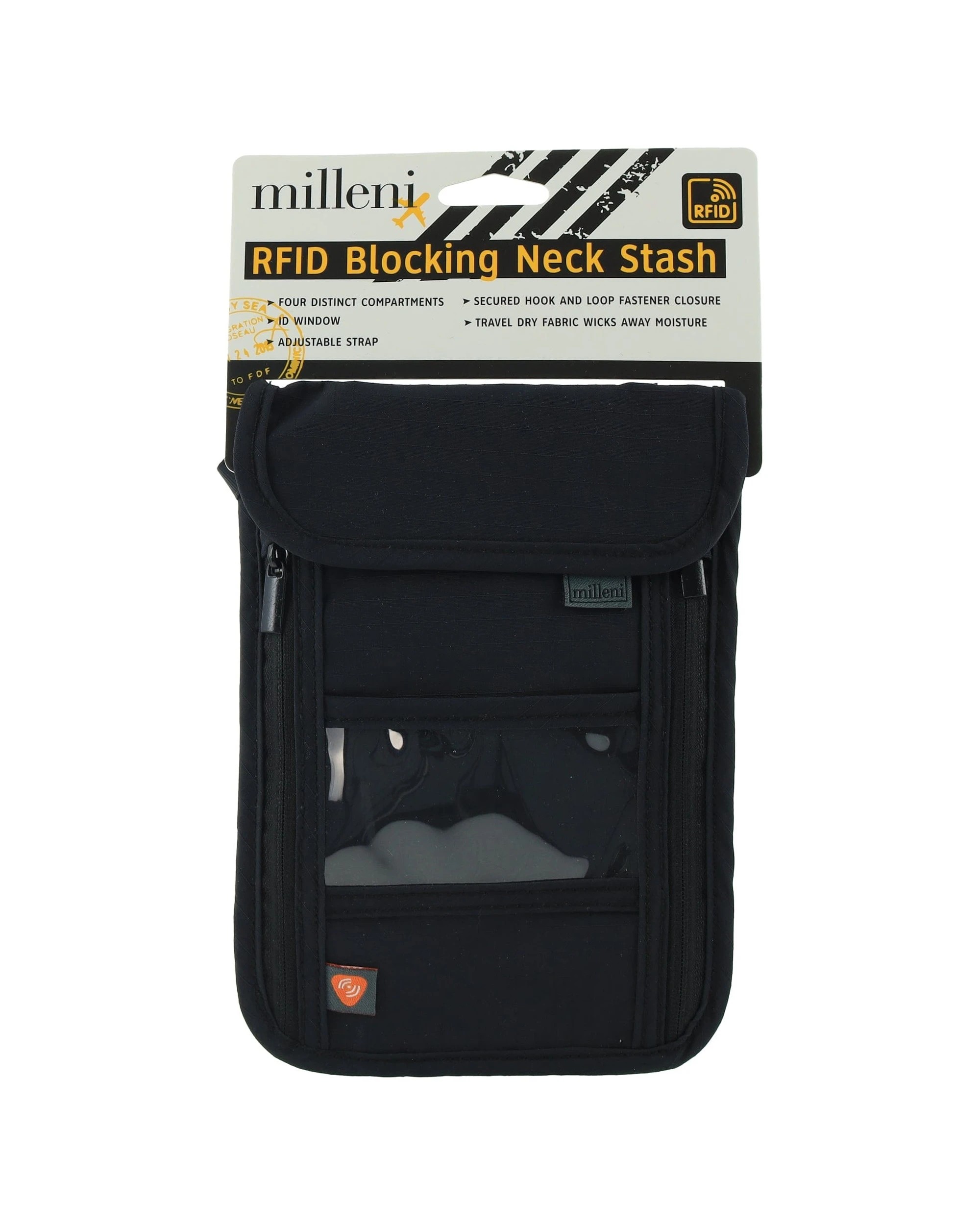 1 Milleni Travel Bag RFID Blocking ID/Card Neck Stash Adjustable Strap - Black, 1 of 5
