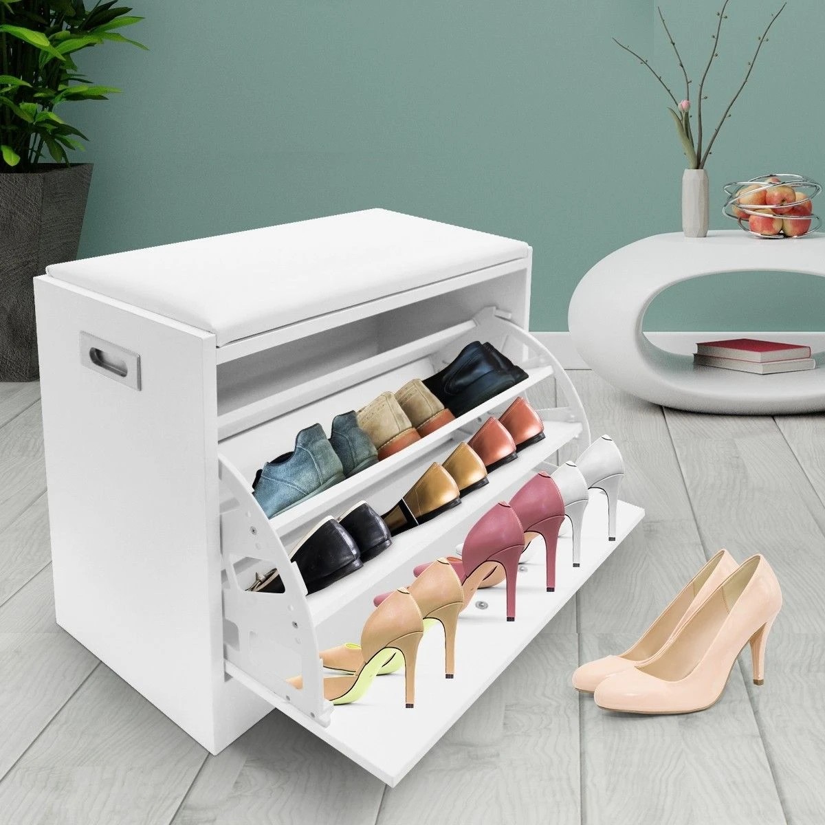 5 Ausway PU Leather Shoe Storage Bench 15 Pairs Wooden Shoe Cabinet, 5 of 6
