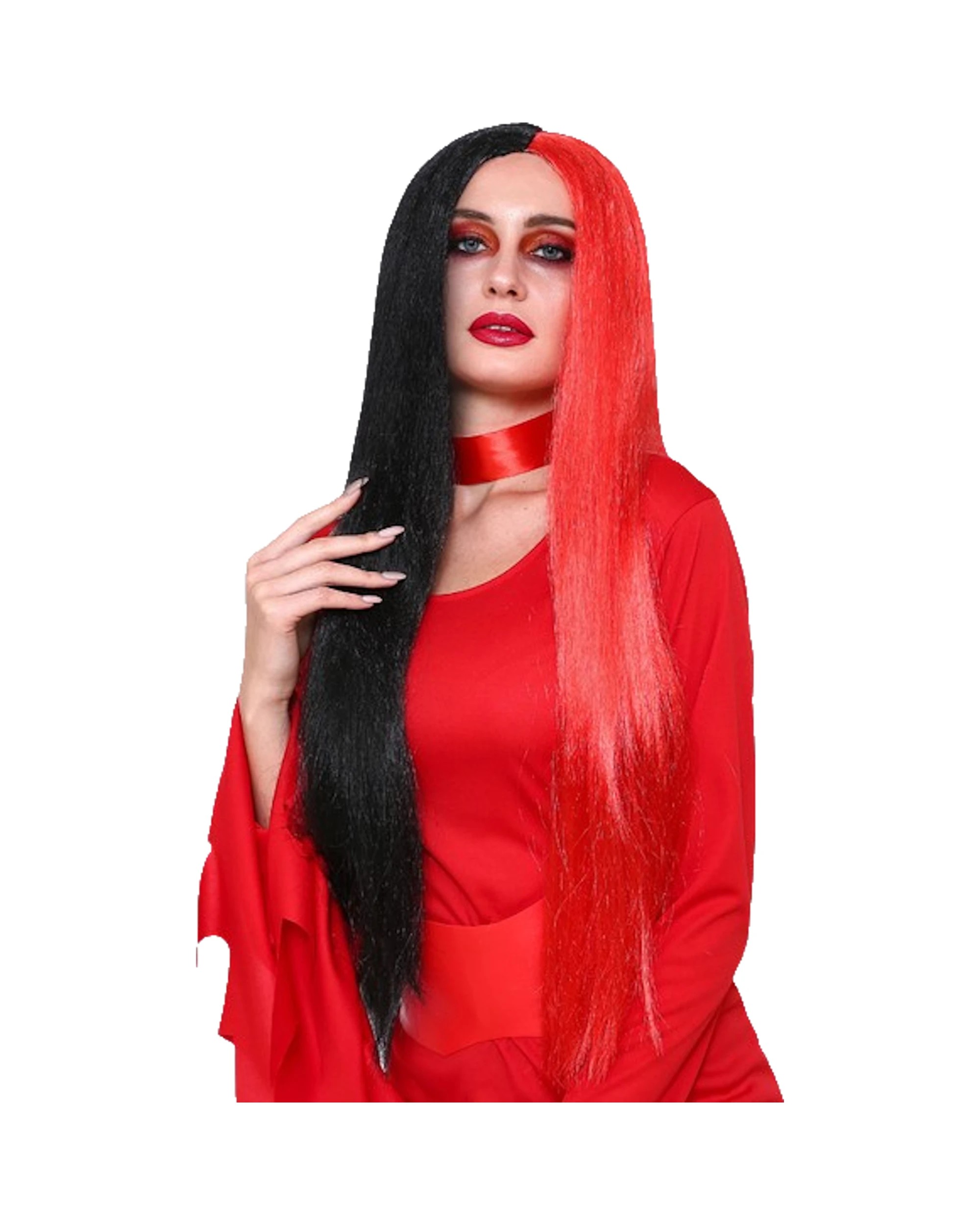 1 Party Planet Adult Long Black and Temptress Wig - One Size - Red, 1 of 3