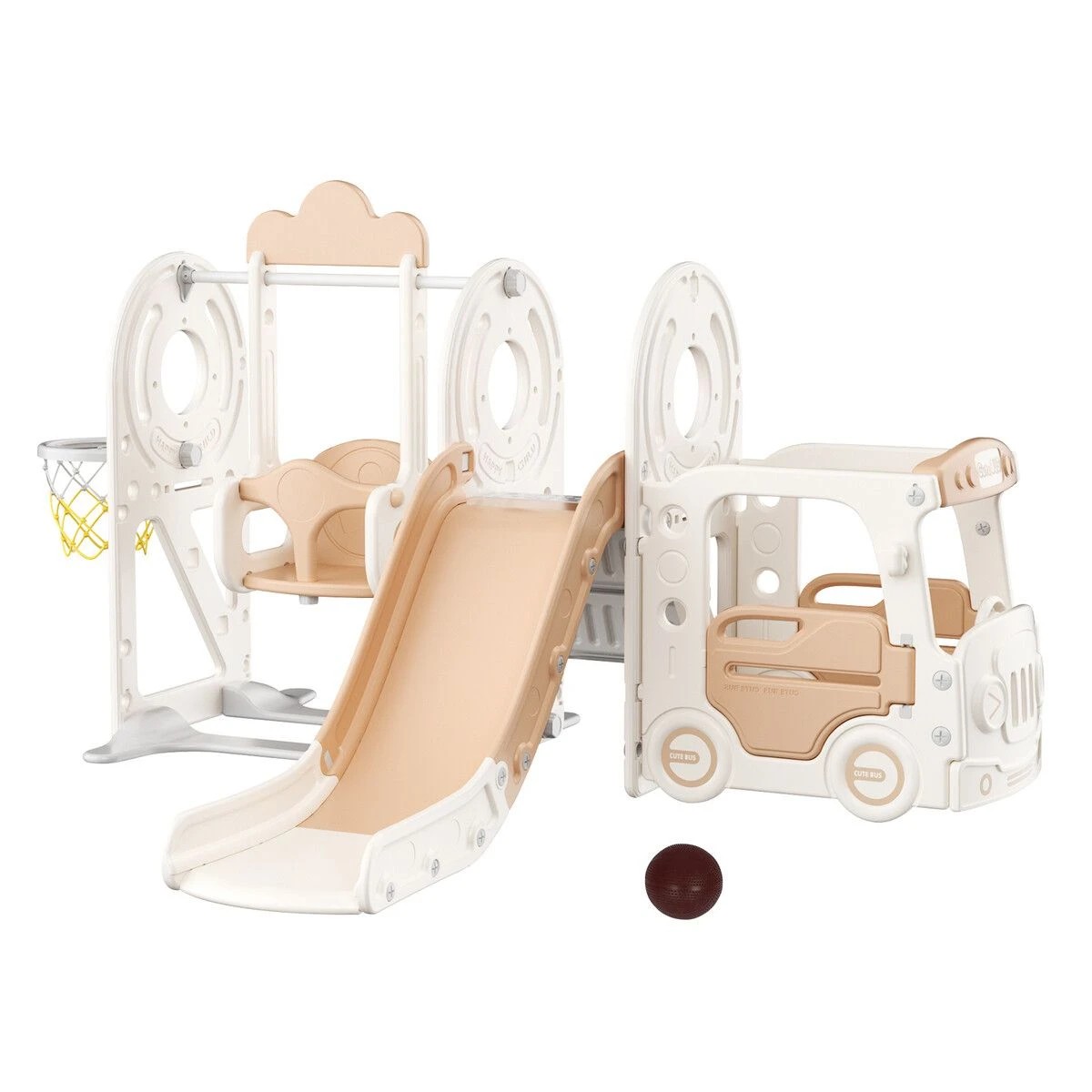1 Kidbot 5 in 1 Slide Swing Set Kids Climber Ladder Steps Bus, 1 of 3