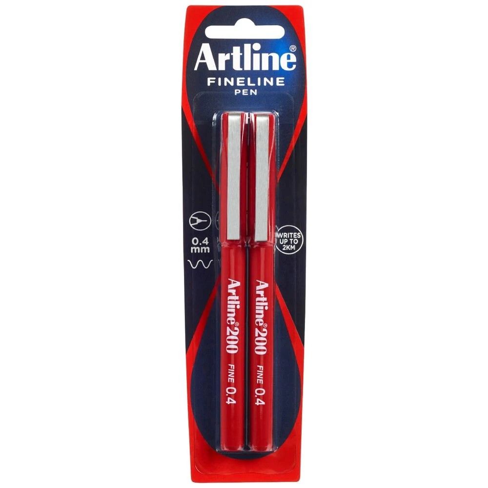 1 Artline 200 Fineliner 0.4mm Red 2 Pack, 1 of 2