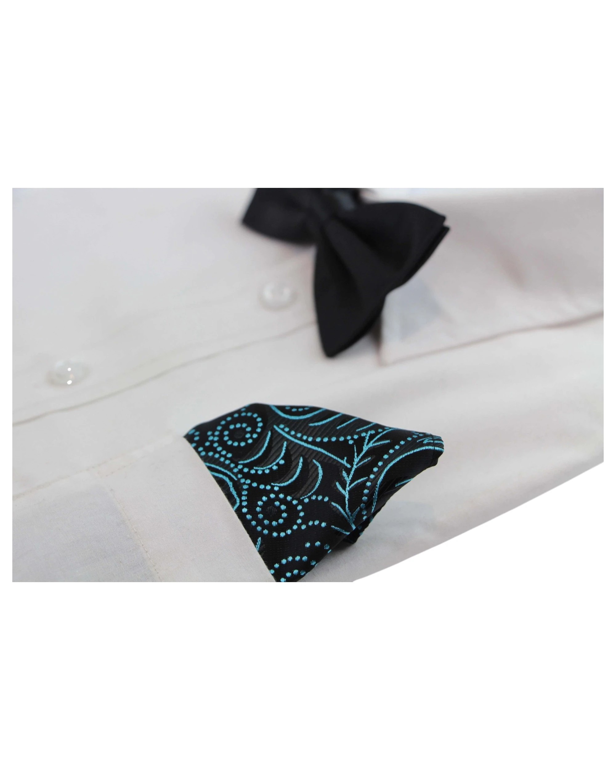 3 Zasel Mens Black & Turquoise Boho Paisley Silk Pocket Square - Multi - Multi, 3 of 3