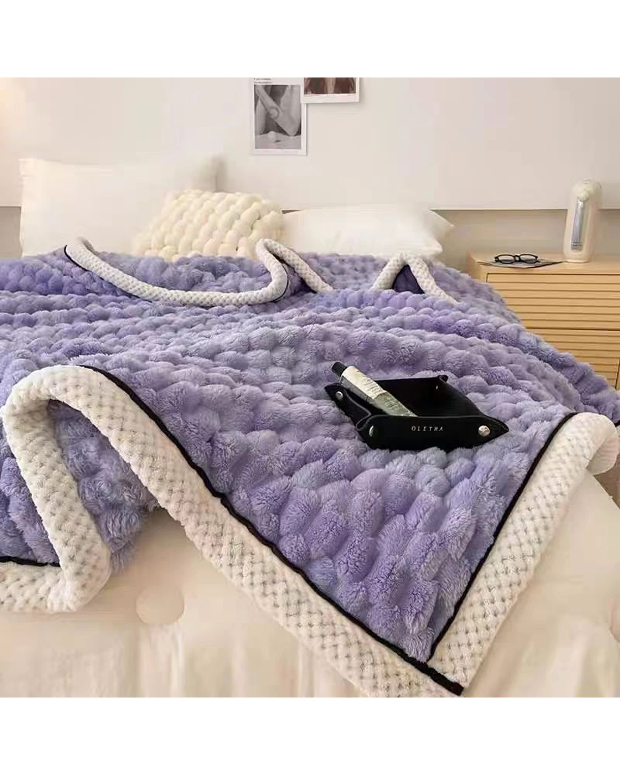 6 Cotton More Large Soft Microsherpa Bed Blanket Throw 200x230cm - Purple, 6 of 7
