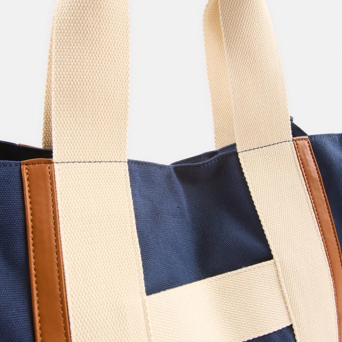 2 Canvas Tote Bag Navy Tan, 2 of 6