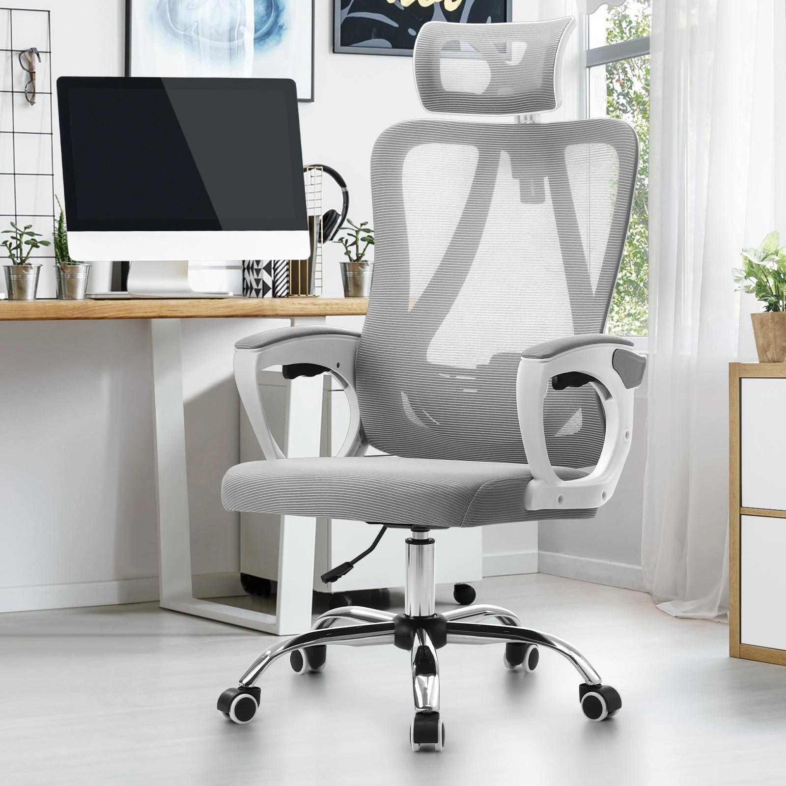 2 Oikiture Mesh Office Chair Adjustable Lumbar Support Reclining
 - White, 2 of 10