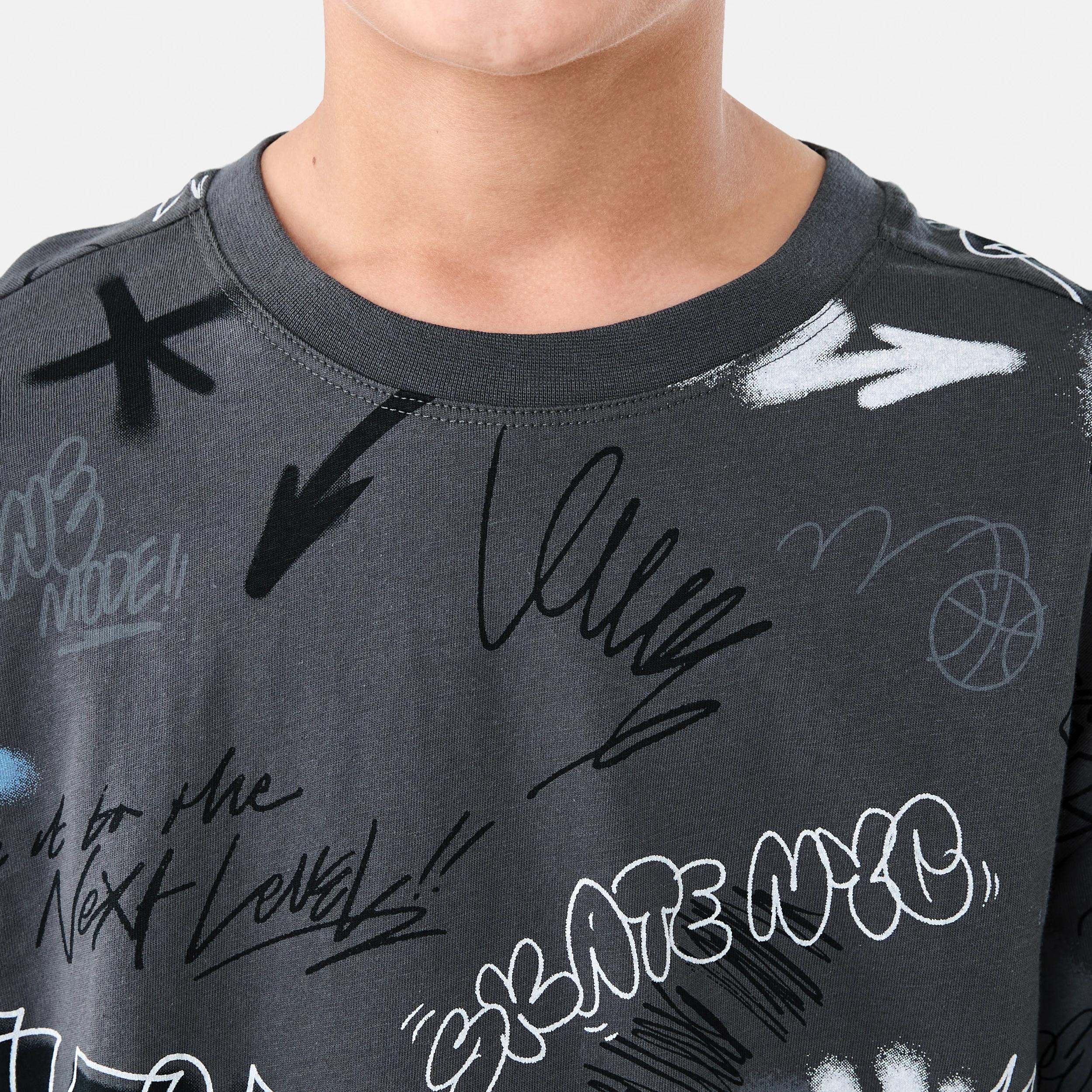 4 Short Sleeve Oversized All Over Print T-shirt GRAFFITI OVERSPRAY GREY, 4 of 7