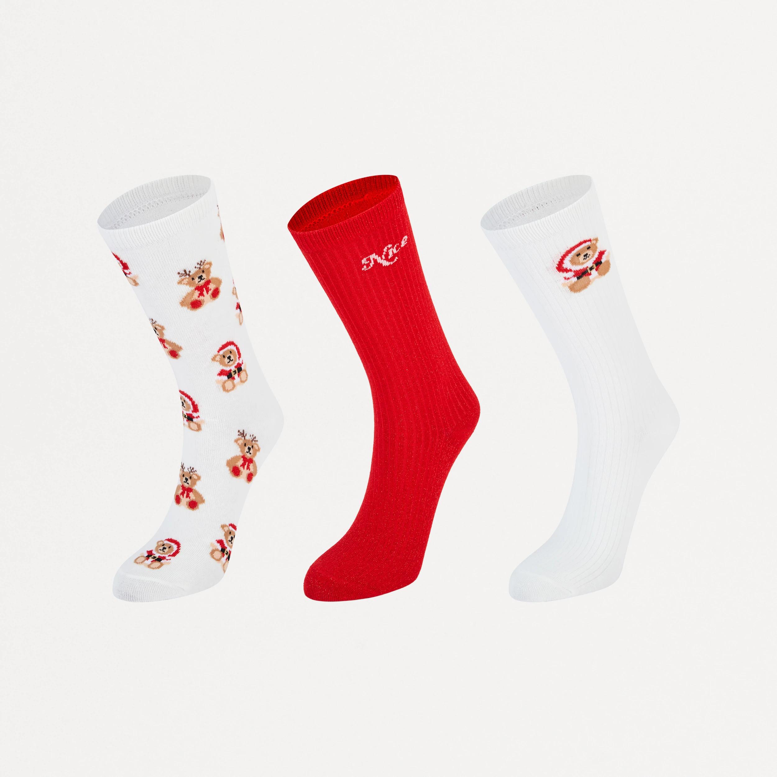 1 3 Pack Christmas Ribbed Crew Socks Xmas Bears, 1 of 4