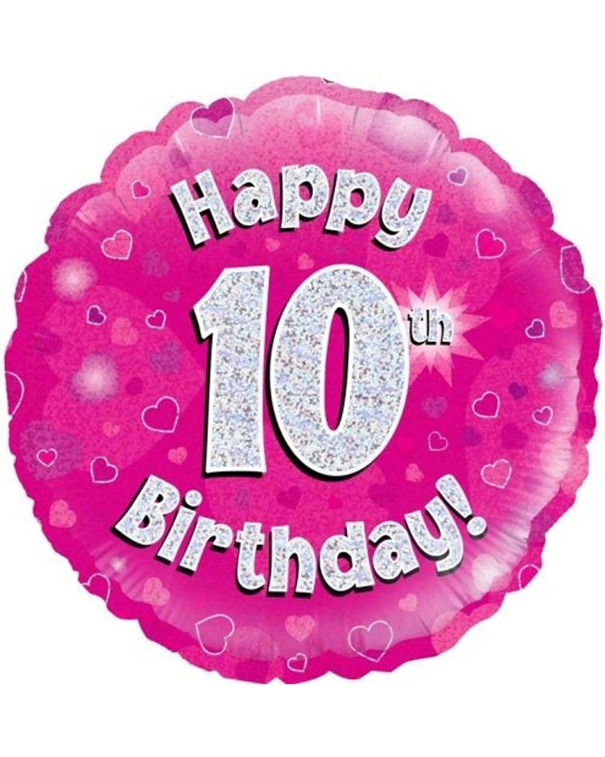 1 Alpen Foil Balloon Holo Happy 10th Birthday Party Decoration 45cm - Pink, 1 of 1