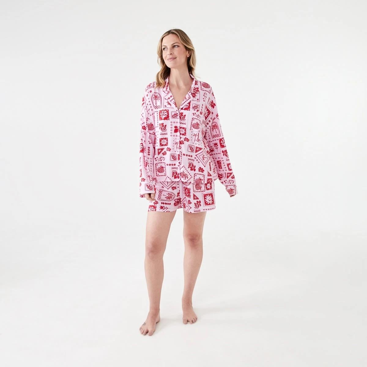 8 Long Sleeve Top and Shorts Comfort Pyjama Set VACAY STAMP PINK LADY, 8 of 8