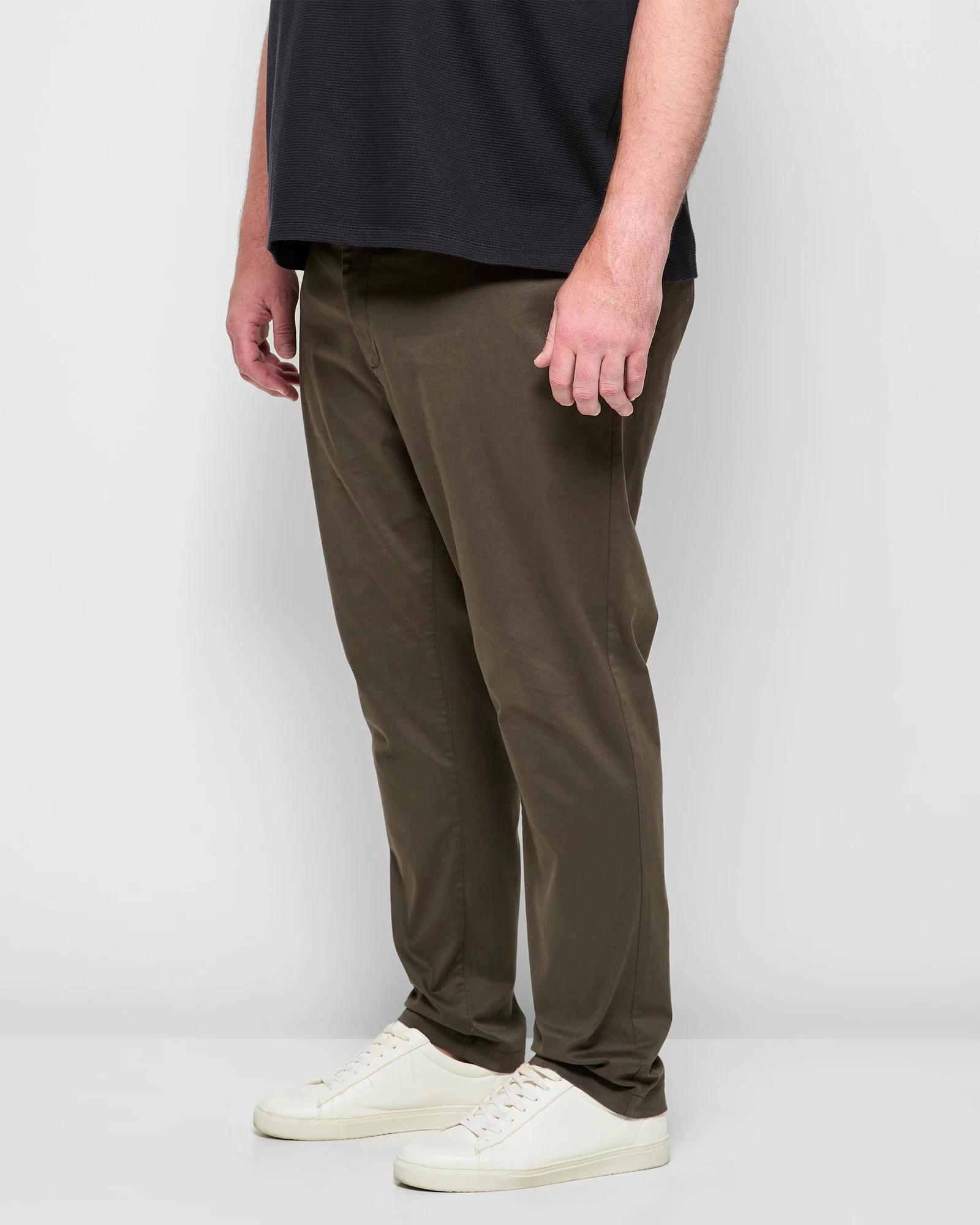 3 Target Man Plus Plus Size Australian Cotton 1/2 Elastic Waist Tapered Chino Pants DARK OLIVE, 3 of 5