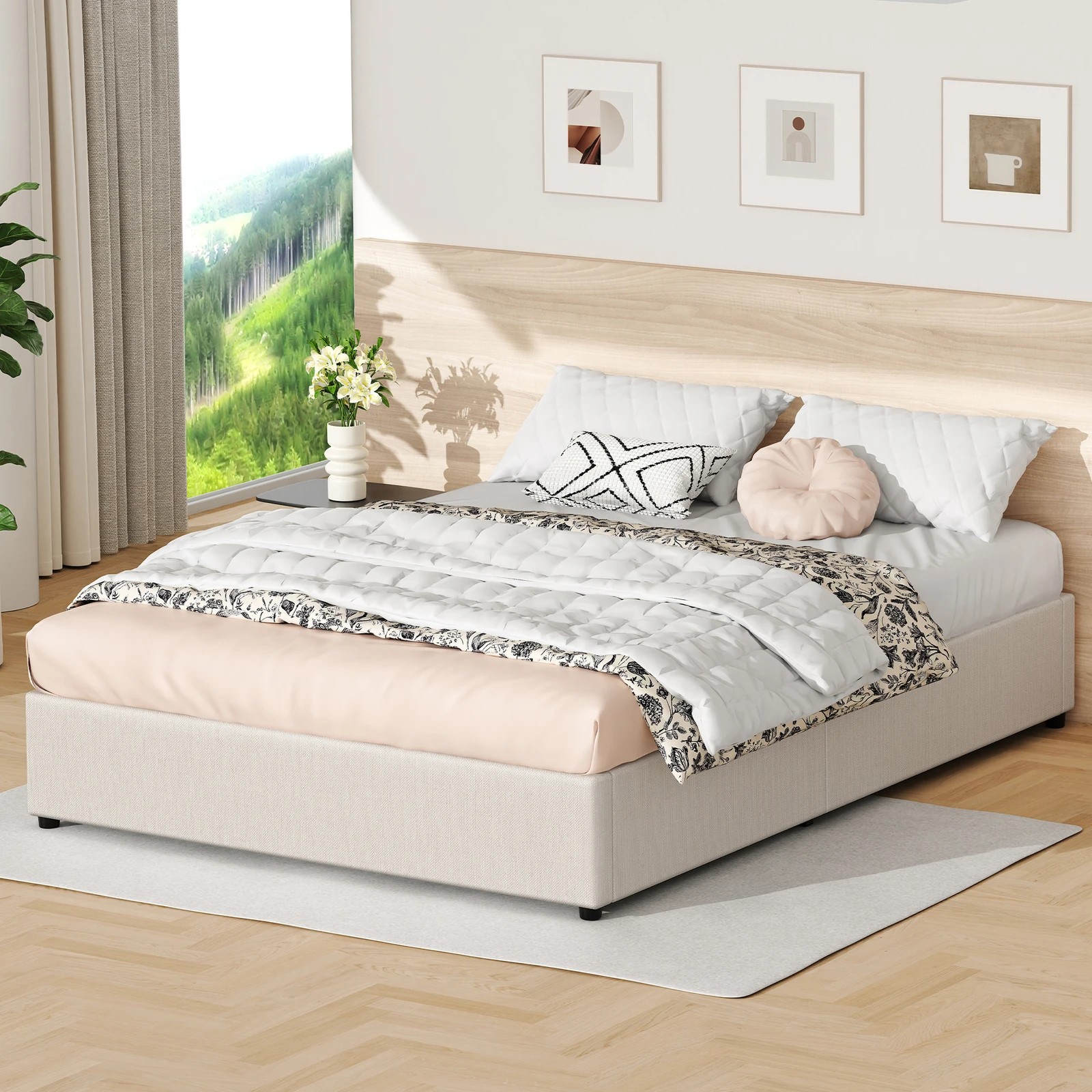 5 Alfordson Bed Frame Queen Size Gas Lift Storage Mattress Base Barlow - Beige, 5 of 10