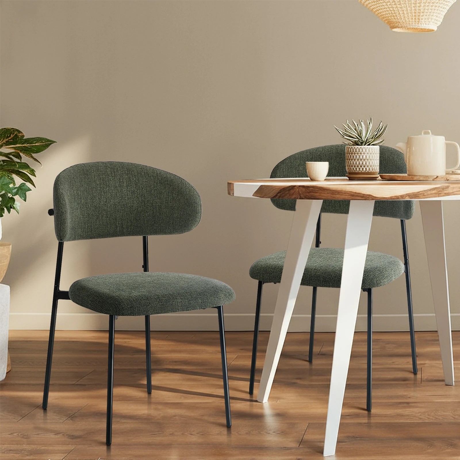 4 Oikiture 4x Dining Chairs Kitchen Lounge Seat Linen Fabric Accent Chair - Green, 4 of 9