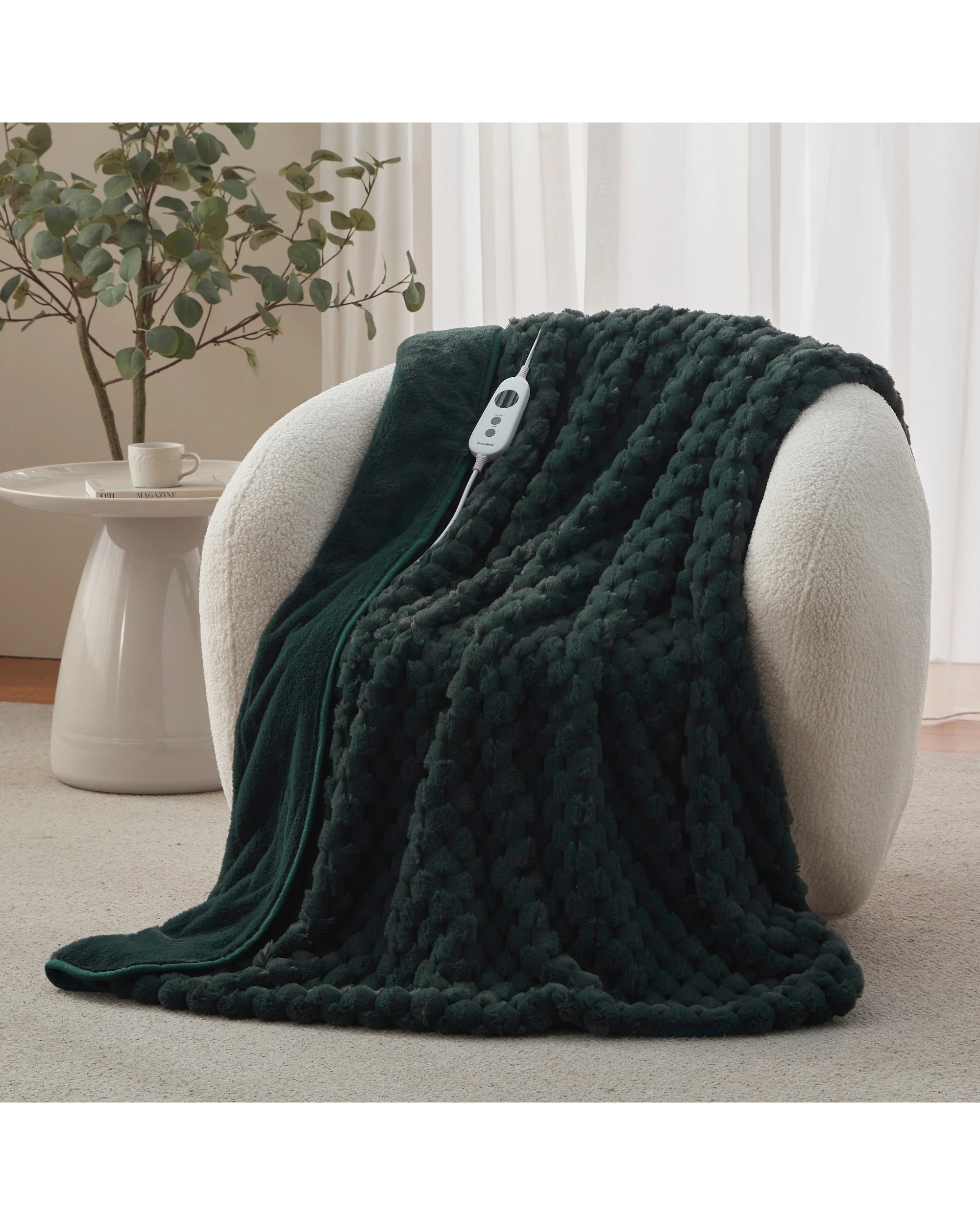 1 Dreamaker Emmett Textured Faux Fur Heated Throw 130x160cm - Deep Teal, 1 of 9