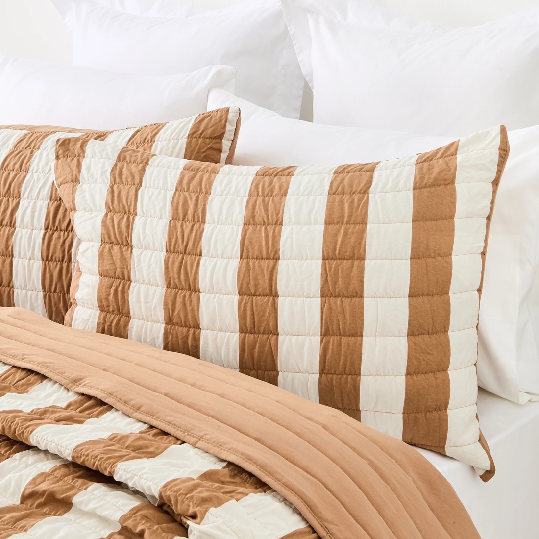 5 Reversible Stripe Coverlet Set - Queen/King Bed, Beige, 5 of 9