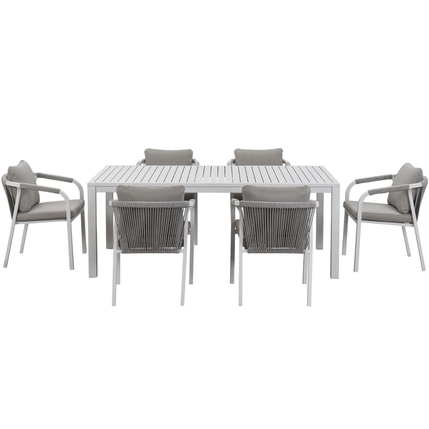 6 Moda Living La Perouse 7-Piece White Aluminium Outdoor Dining Set - Light Beige Cushion - White, 6 of 10