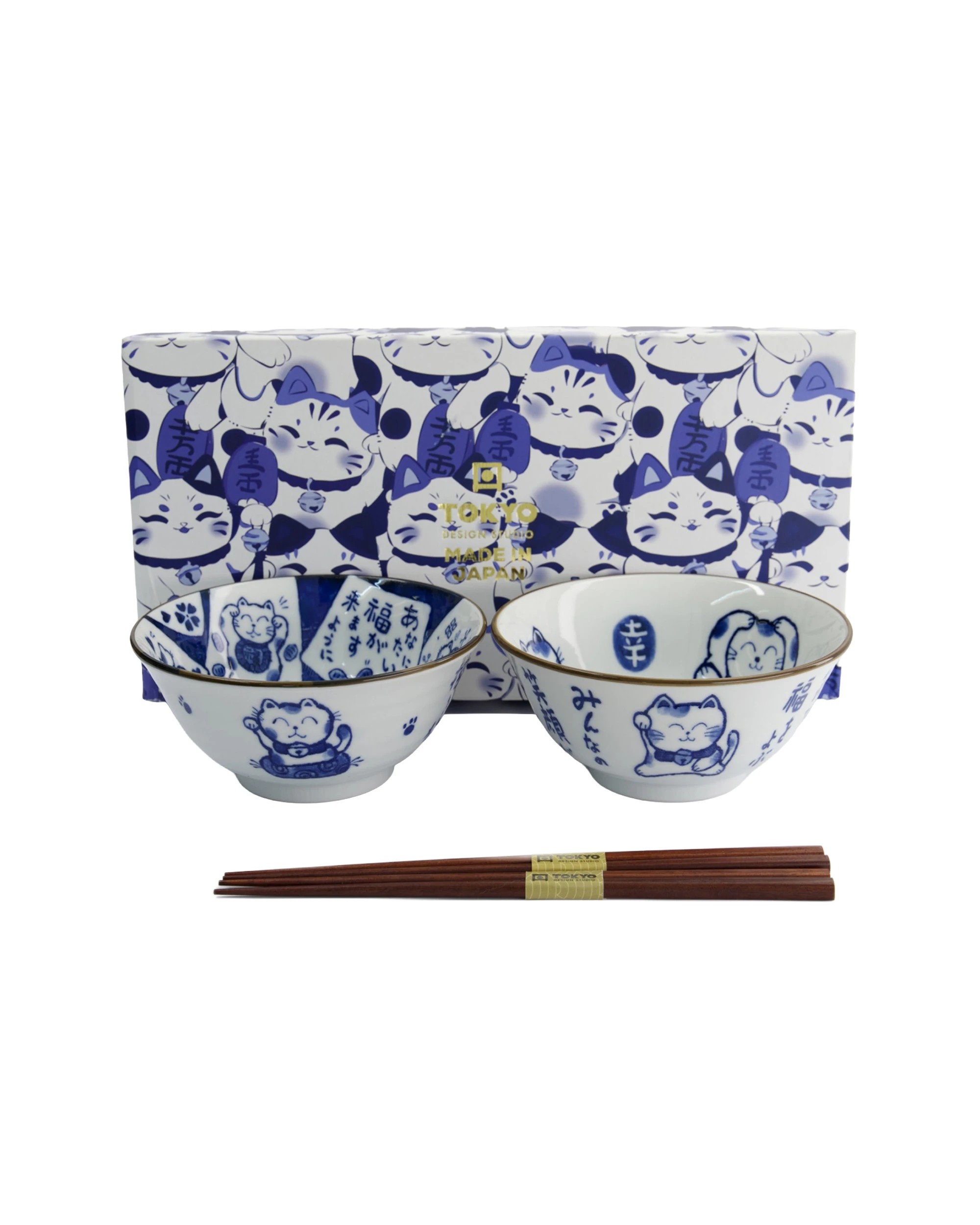 1 Tokyo Design 2pc Studio Kawaii Cat Neko Bowl Set With Chopsticks, 1 of 8