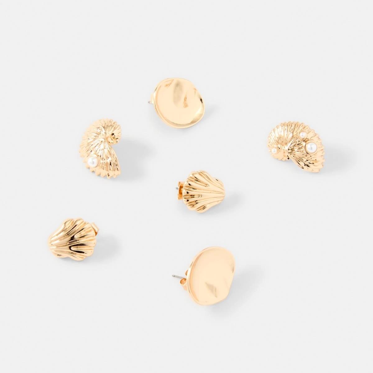 3 3 Pack Mix Shell Earrings - Gold Tone Gold, 3 of 5