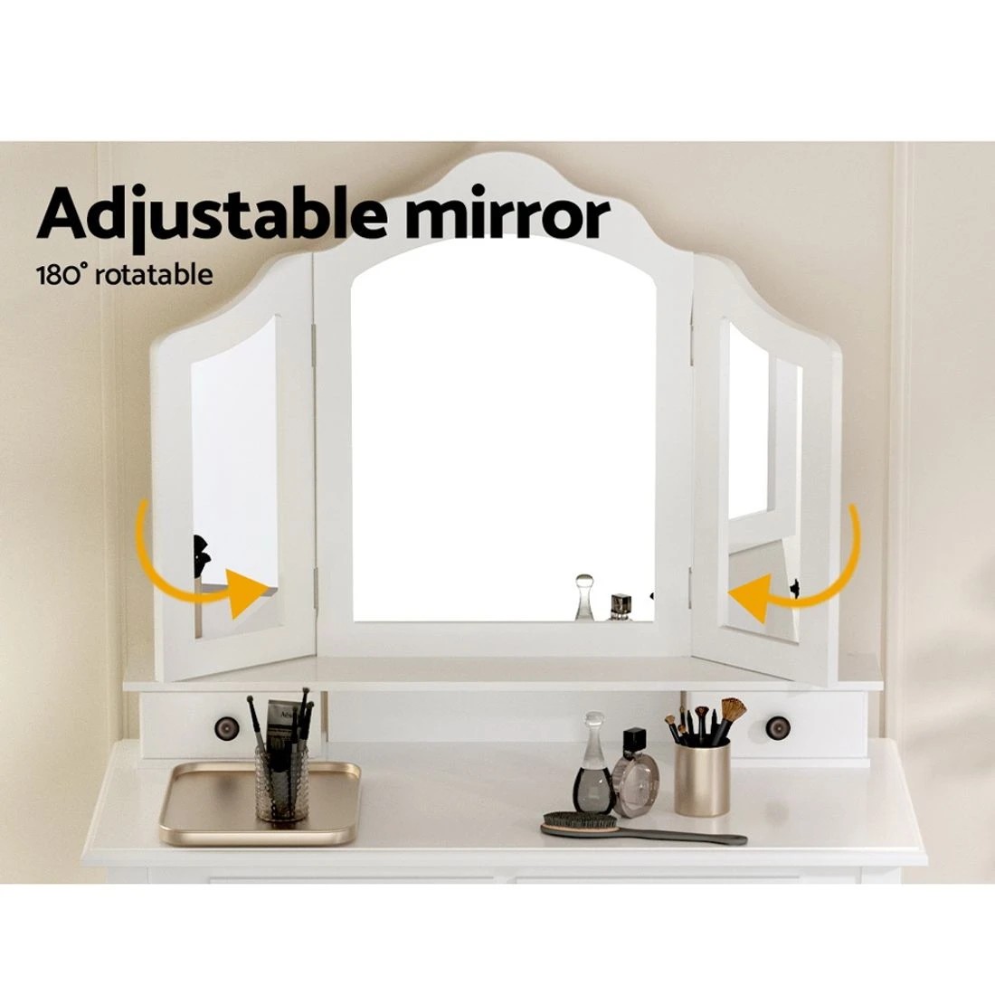 6 Artiss Dressing Table Stool Set Foldable Mirror - White, 6 of 8