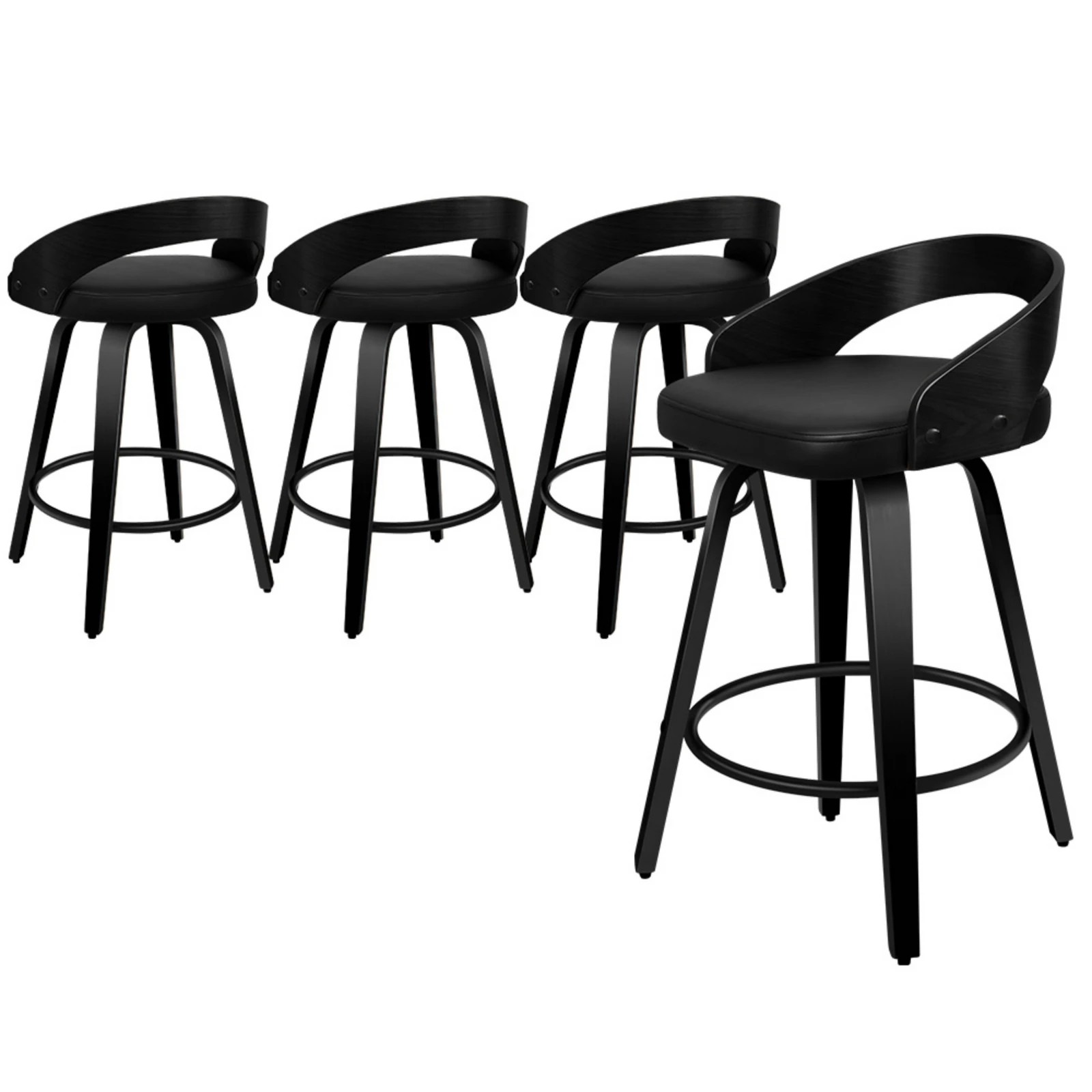 1 Alfordson 4x Swivel Bar Stools Caden Kitchen Wooden Dining Chair - Black, 1 of 9