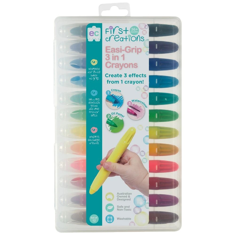 1 First Creations Easigrip 3-in-1 Crayons 12 Pack, 1 of 3