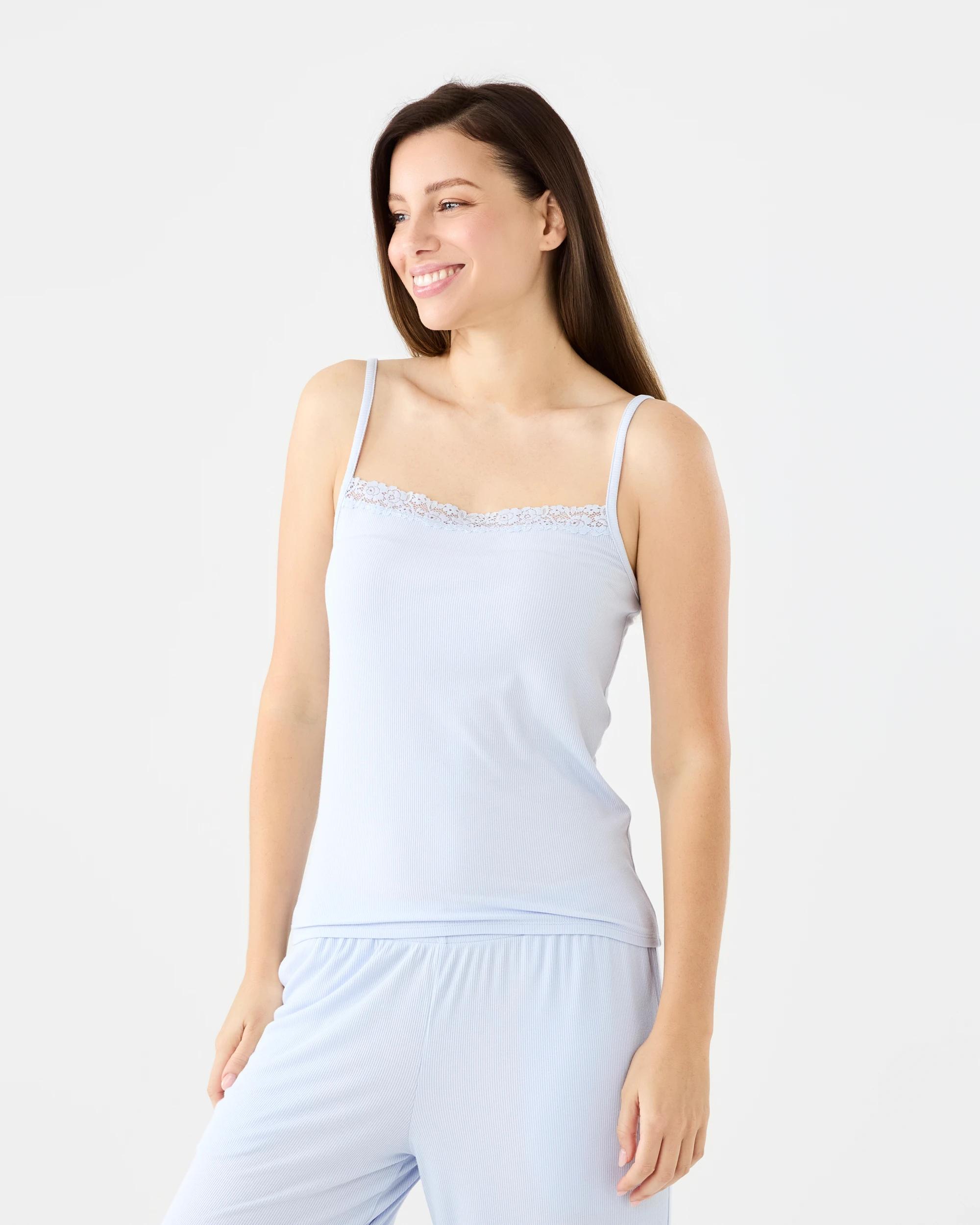 2 Viscose Rib Lace Trim Cami Halo Blue, 2 of 7
