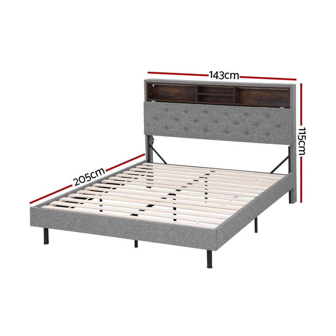 2 Artiss Bed Frame Double Size LED Mattress Base Platform with Storage Shelf Hidden Storage Box - Black, 2 of 8