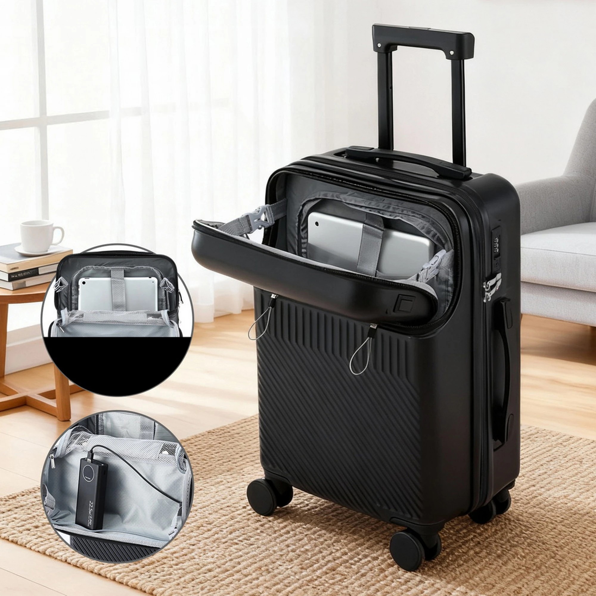 3 Wanderlite 20" Luggage Suitcase Front Pocket Travel Carry On TSA - Black, 3 of 8