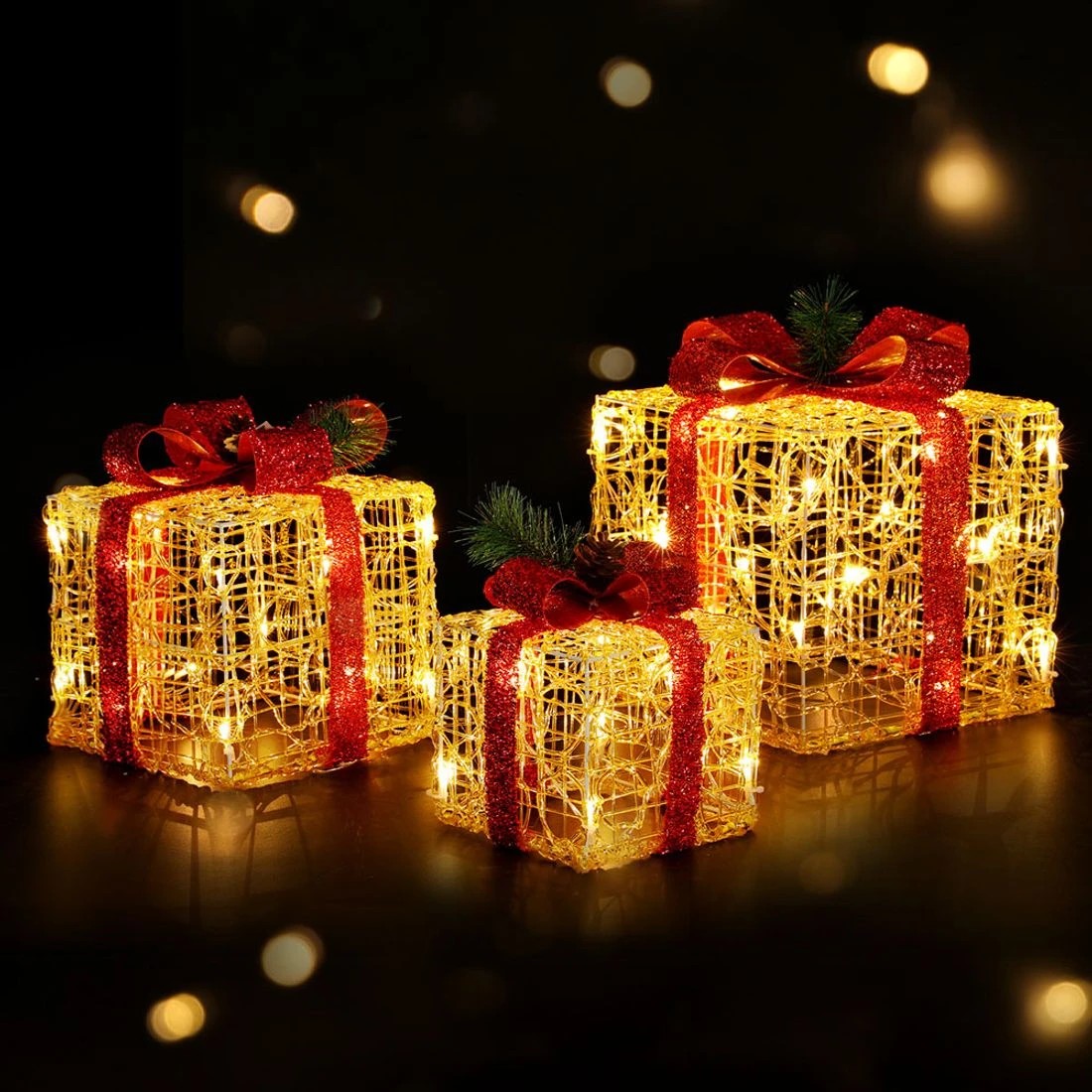 3 Jingle Jollys Christmas Lights Gift Box Set 3 PCS Set 48 LED Decorations - Gold, 3 of 7