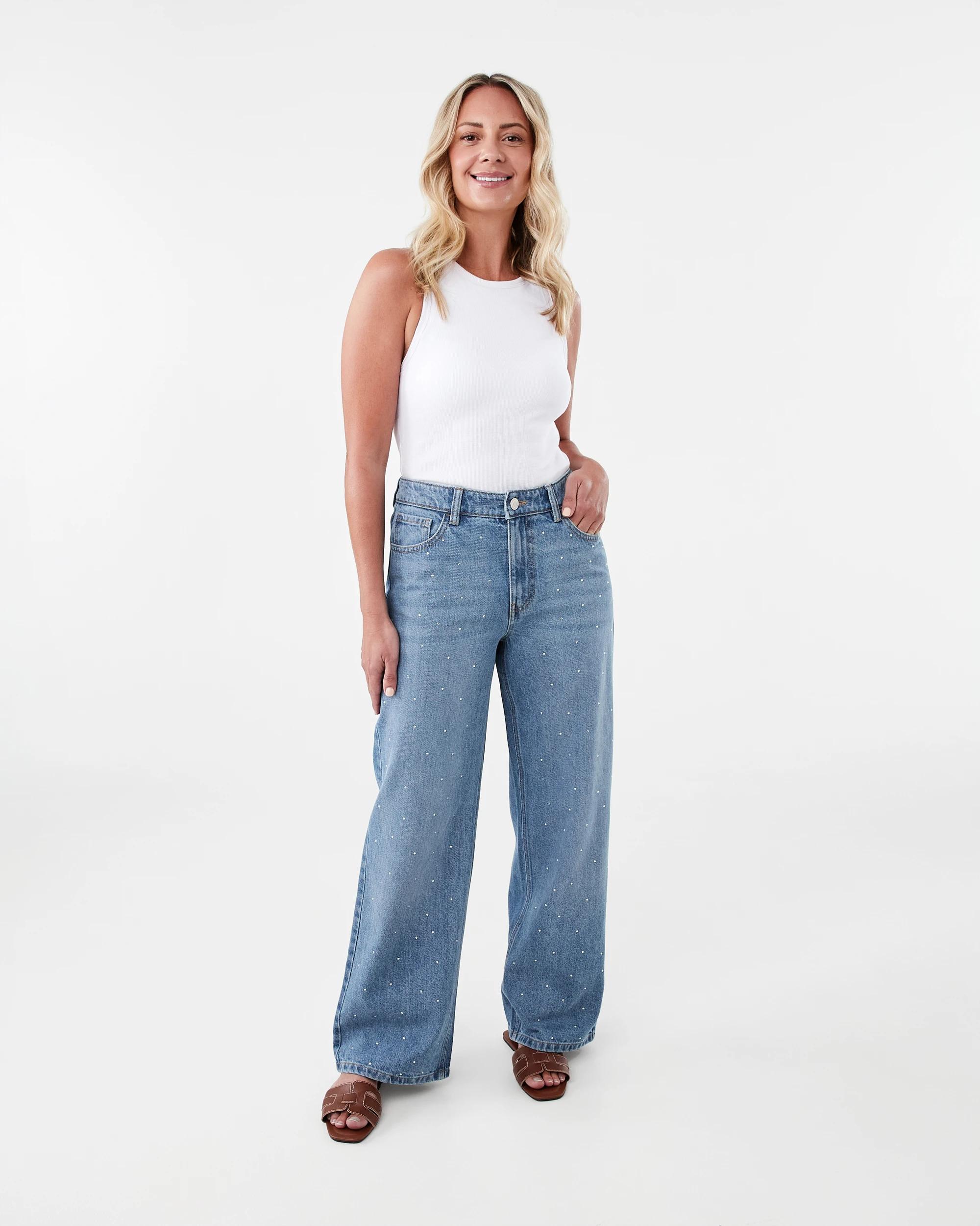 2 Straight Leg Diamante Jeans Mid Wash, 2 of 9