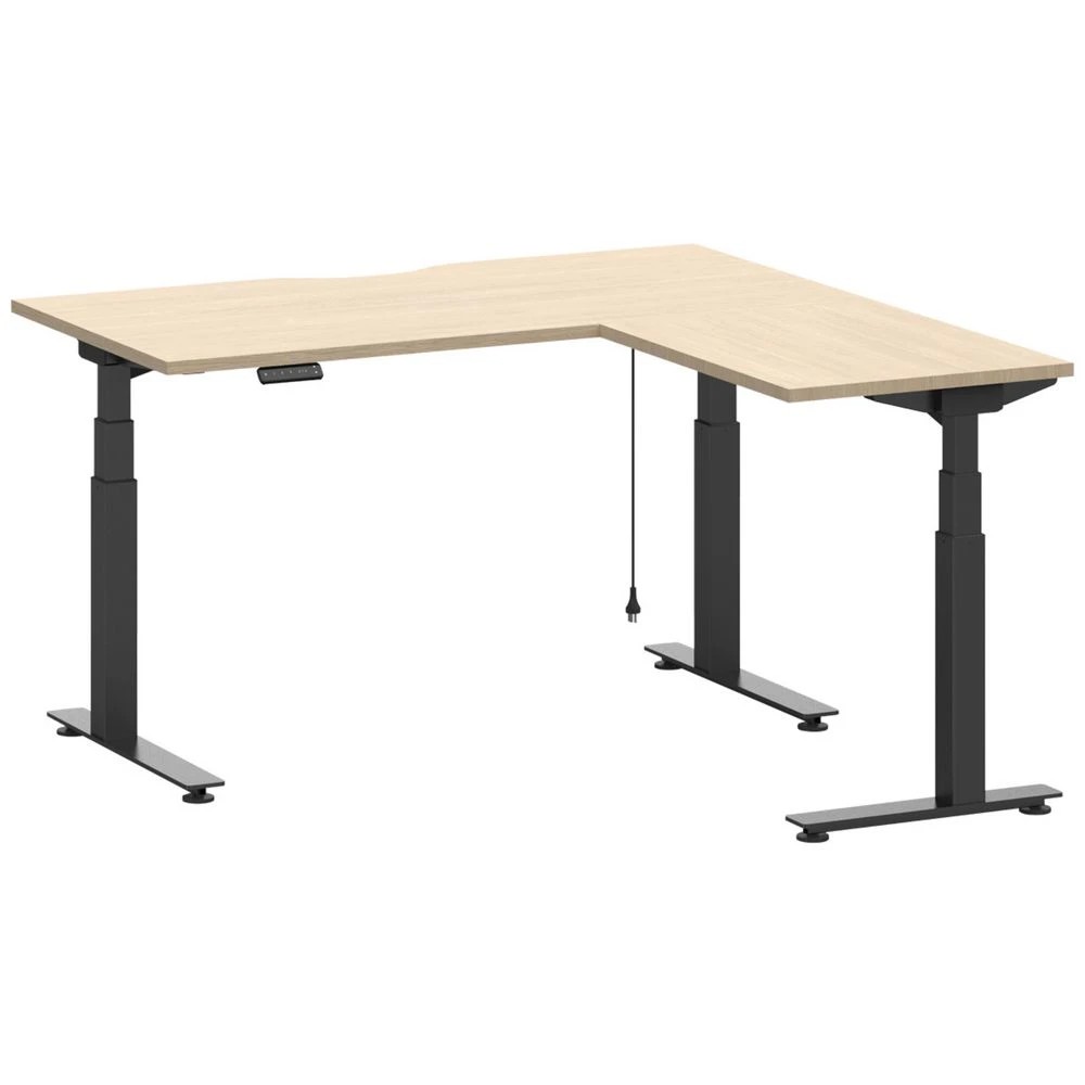 2 Stilford S2 Electric Corner Workstation 1500mm Black/Oak Desks, Tables and Workstations, 2 of 6