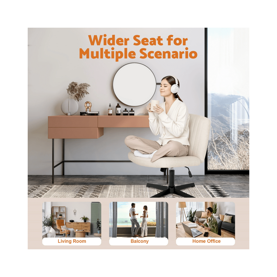 9 Advwin Armless Office Chair Beige, 9 of 9