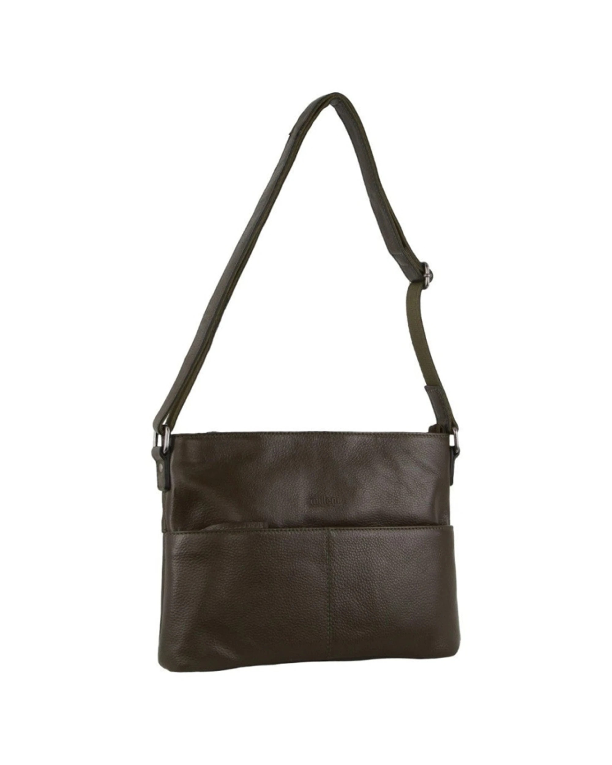 1 Milleni Women's Nappa Leather Shoulder Crossbody Bag 33x23cm Grape Leaf - Brown, 1 of 3