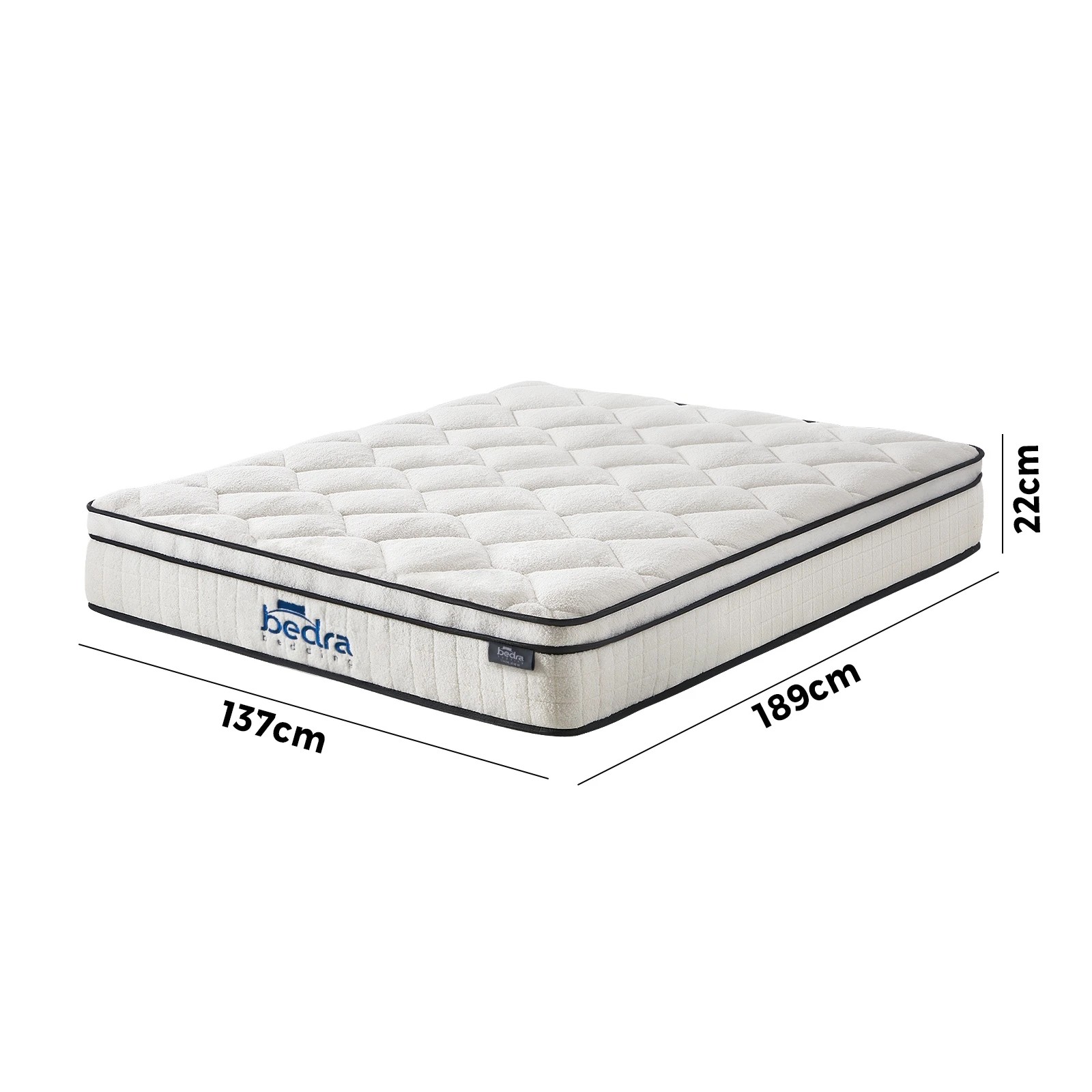 4 Bedra Bedding Mattress Luxury Boucle Fabric Euro Top Pocket Spring Bed 22cm Double
 - White, 4 of 10