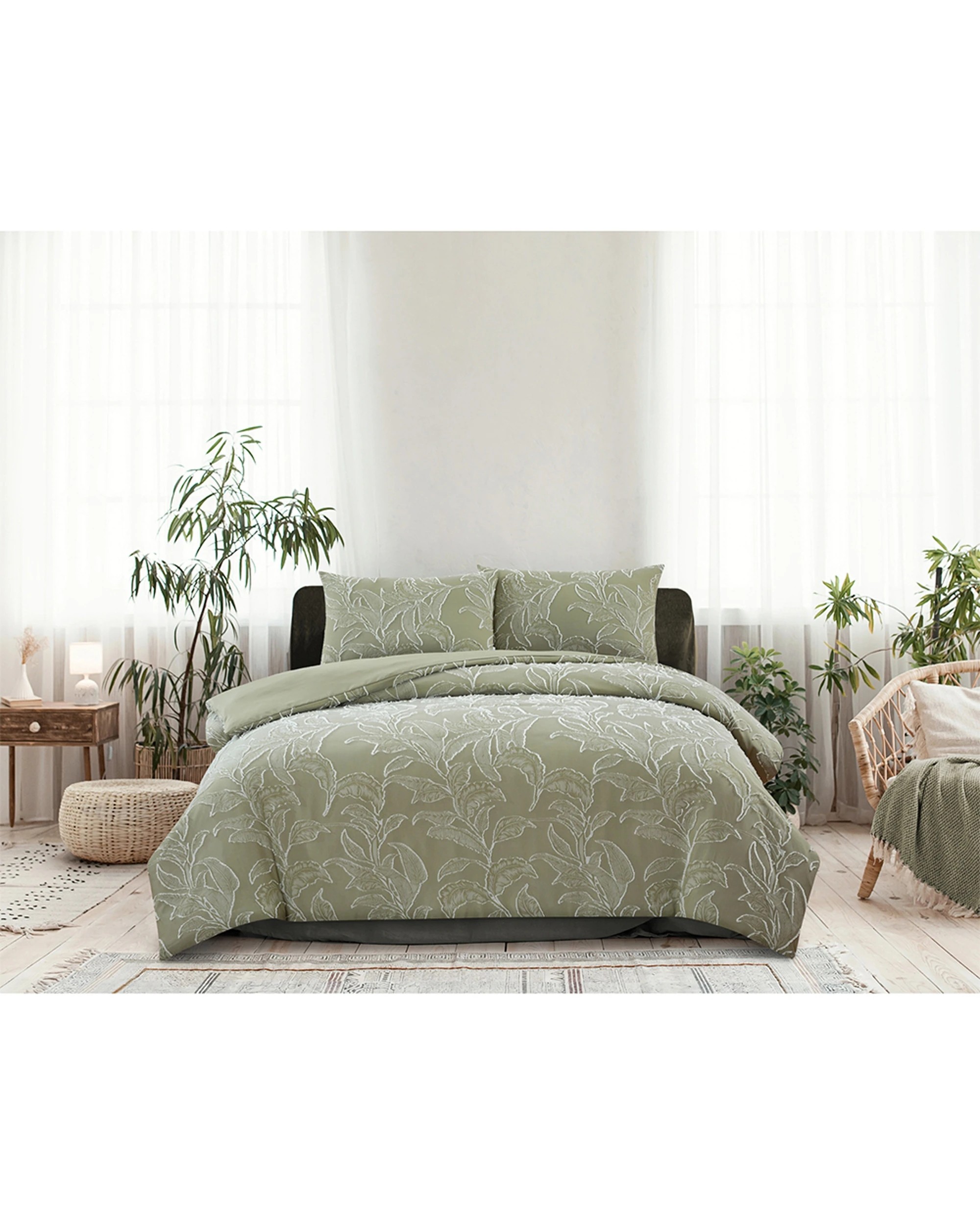 1 Ardor Boudoir Kiah Clipped Tufted Jacquard Quilt Cover Set Queen - Green, 1 of 4