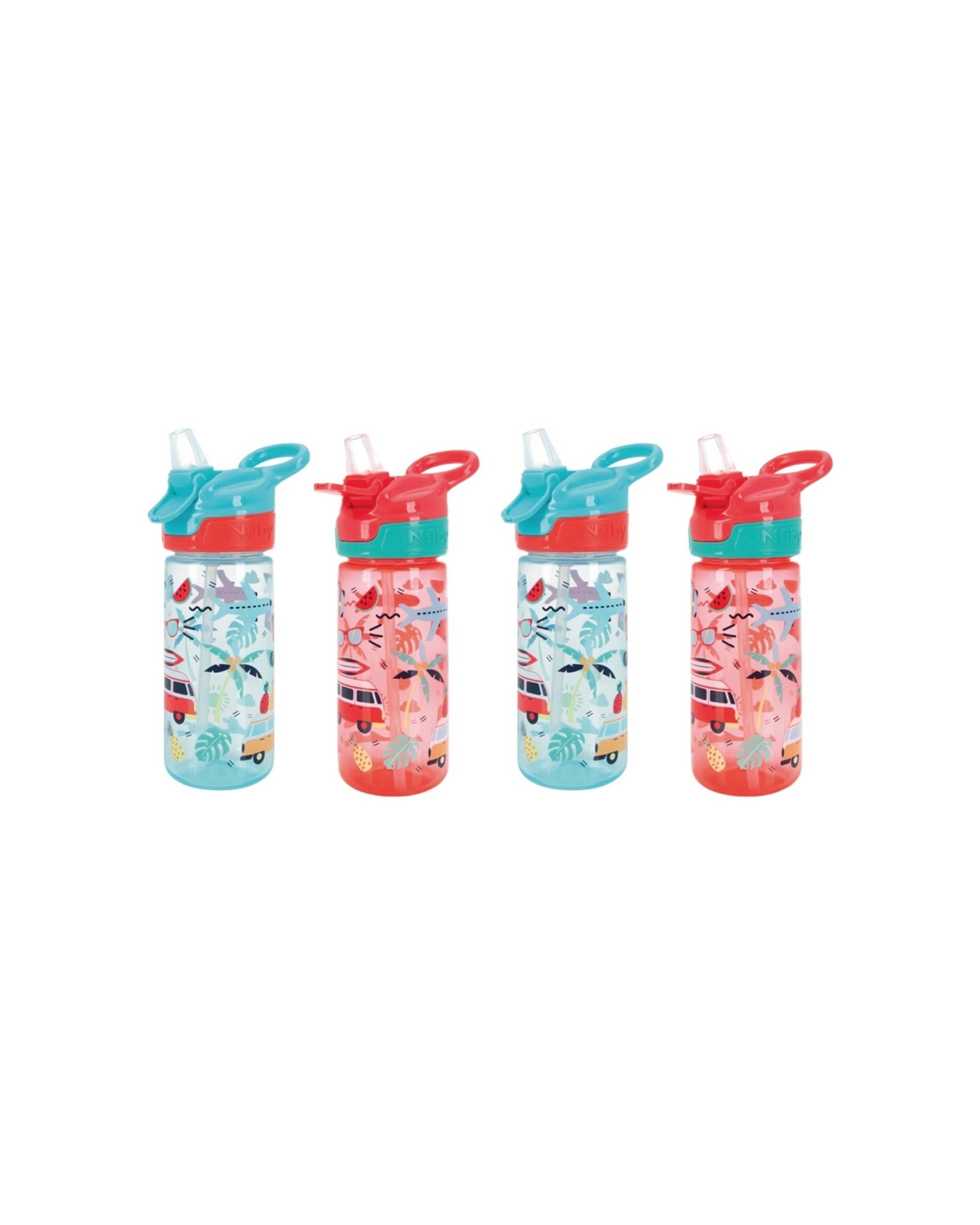 1 Nuby 4pc Super Quench Cup Vacation No-Spill Kids Water Bottle 540ml - Multi, 1 of 2