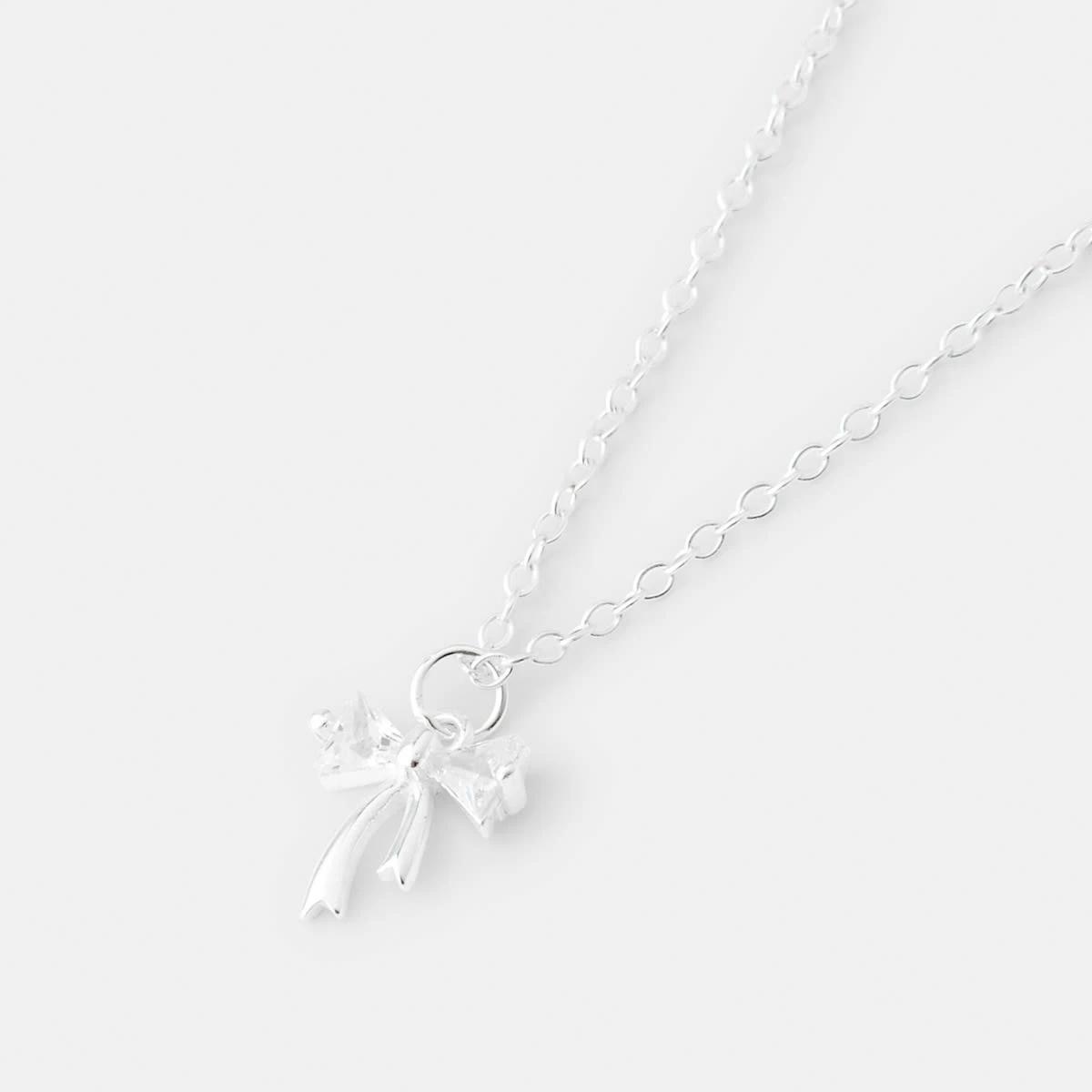 1 Cubic Zirconia Sterling Silver 925 Bow Necklace Silver, 1 of 4