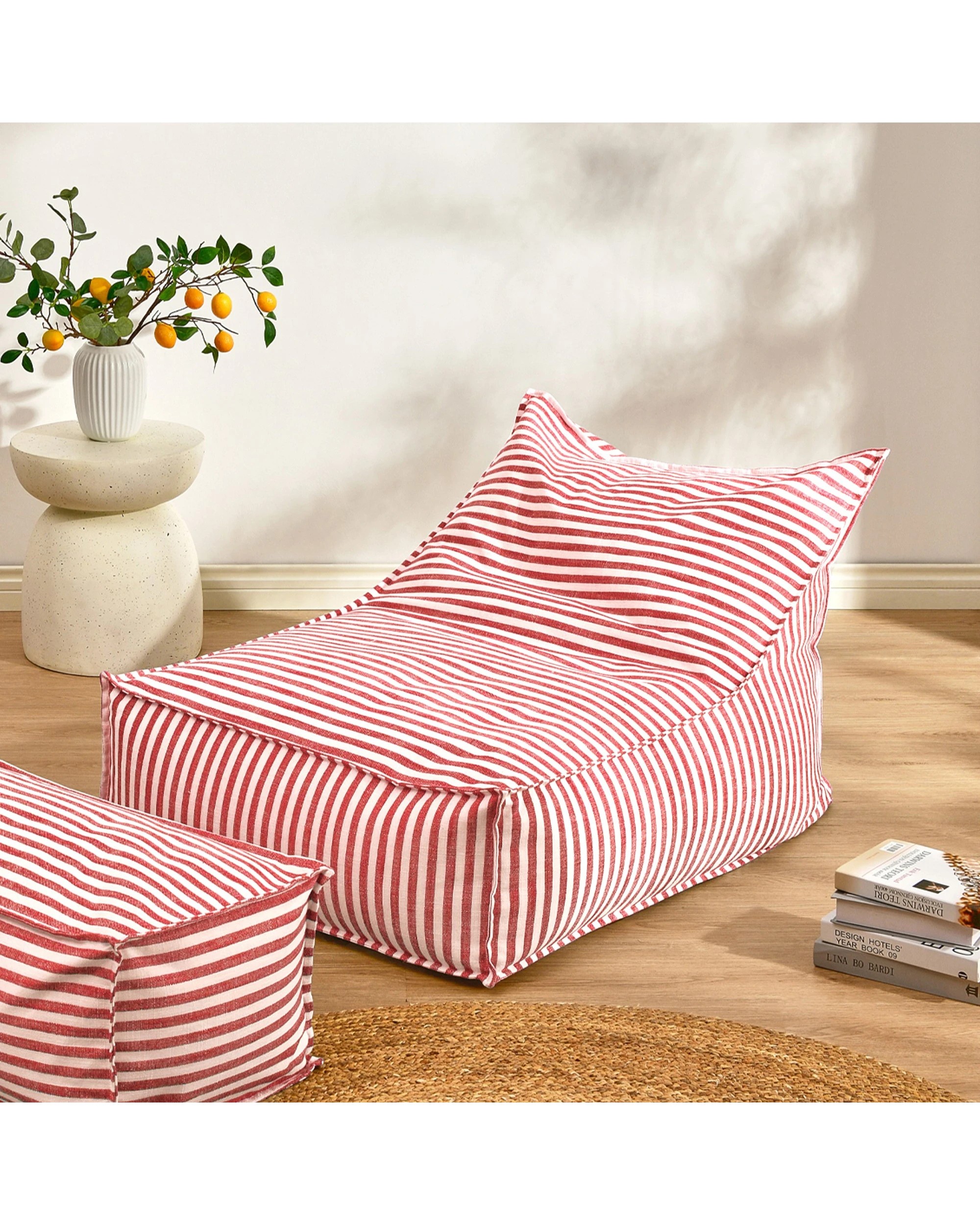 6 Cadence & Co. Oscar Faux Linen One Seater Bean Bag Lounge Cover - Red, 6 of 7