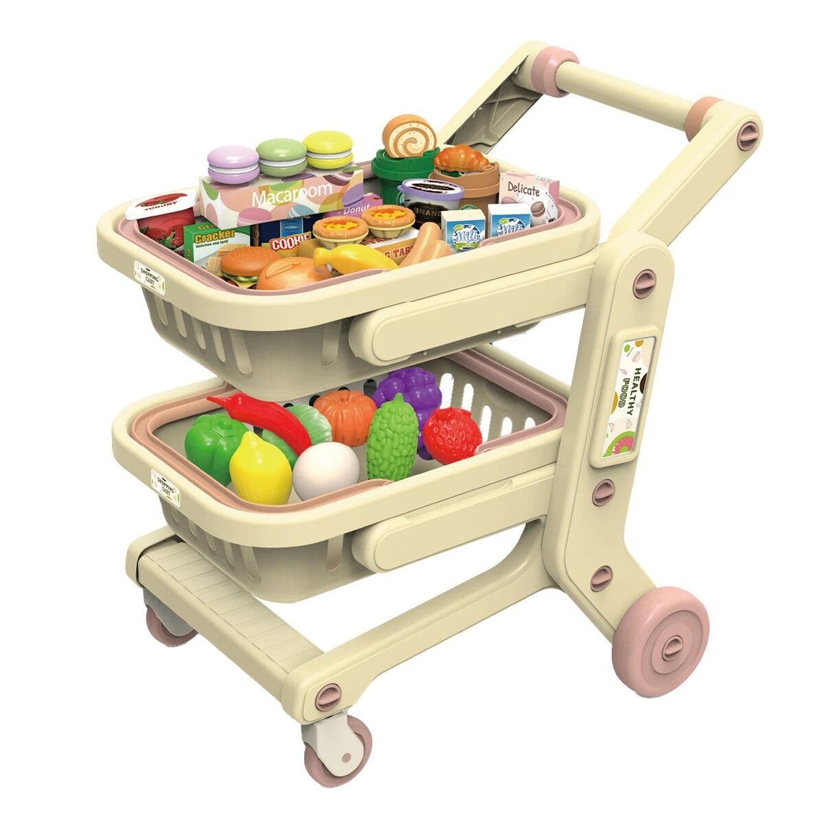 1 Ausway Childrens Supermarket Playset Trolley with 2 Detachable Baskets & 33 Pretend Play Food Accessories, 1 of 7