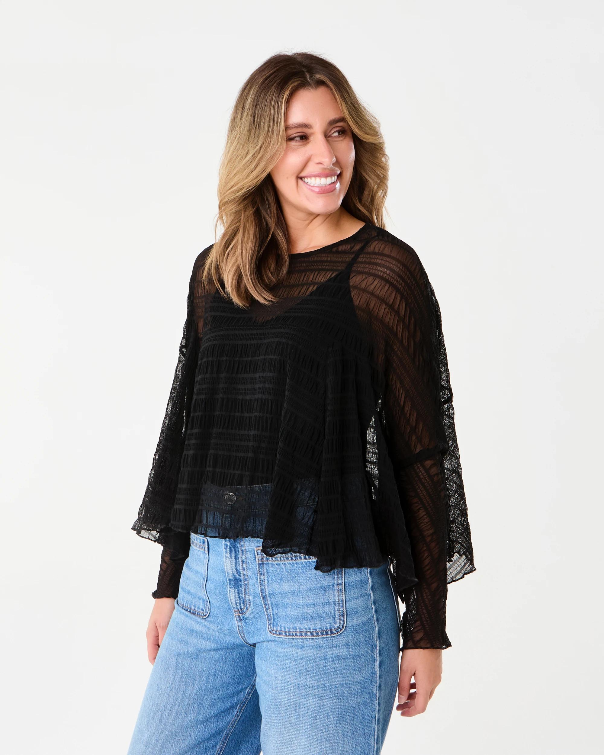 2 Long Sleeve Cape Top Black, 2 of 6
