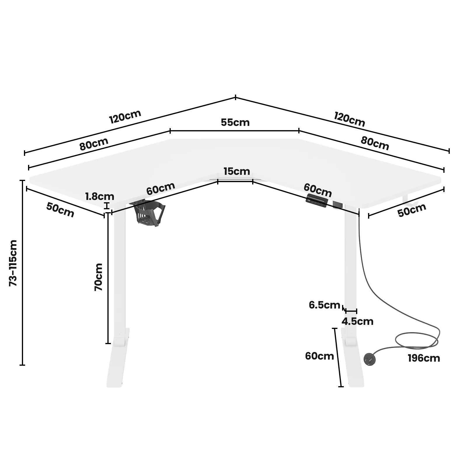 3 Advwin Electric Standing Desk L Shaped Corner Height Adjustable - White, 3 of 5