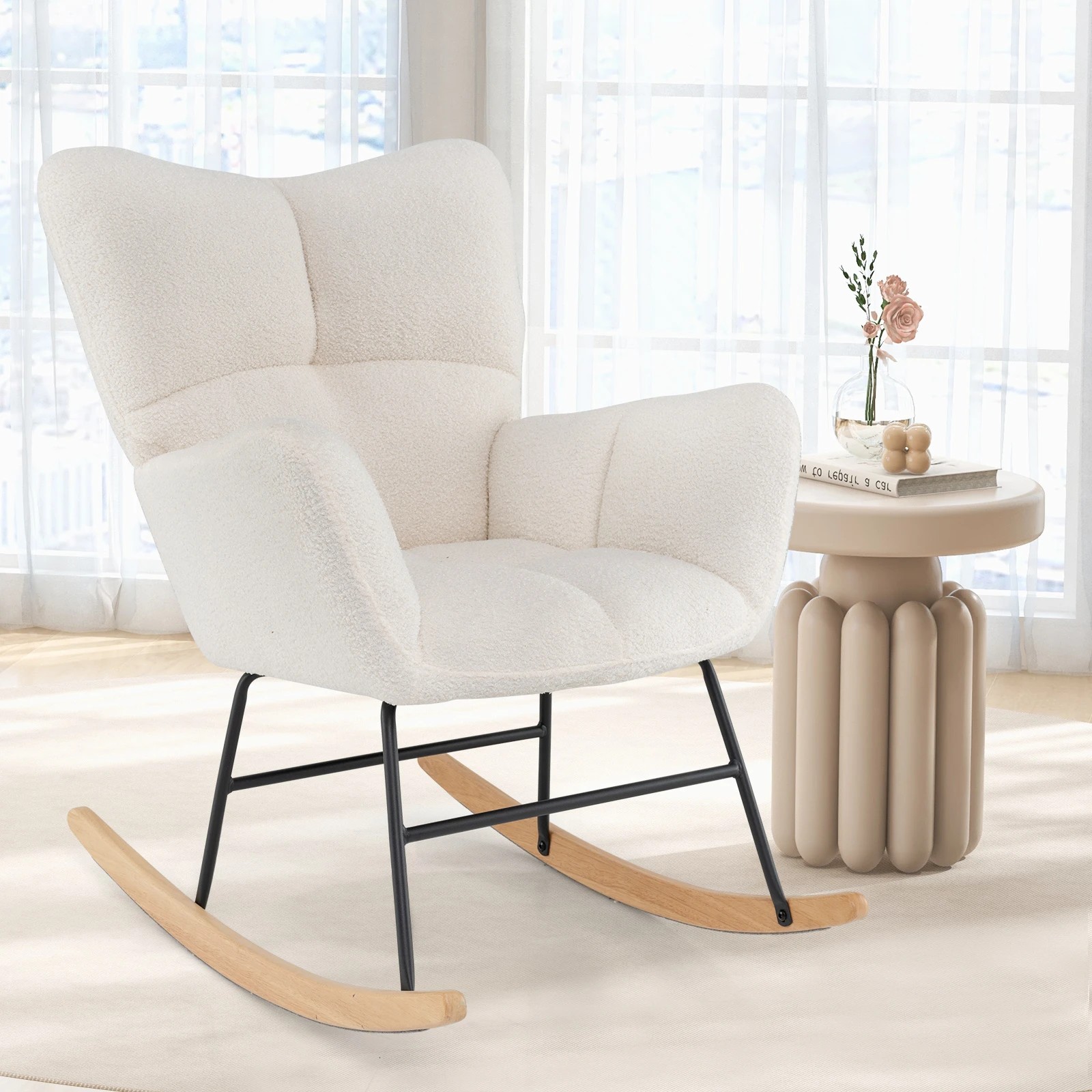 2 Costway Rocking Nursery Chair Ergonomic Armchair Modern Accent Chair w/High Backrest & Armrest, 2 of 4