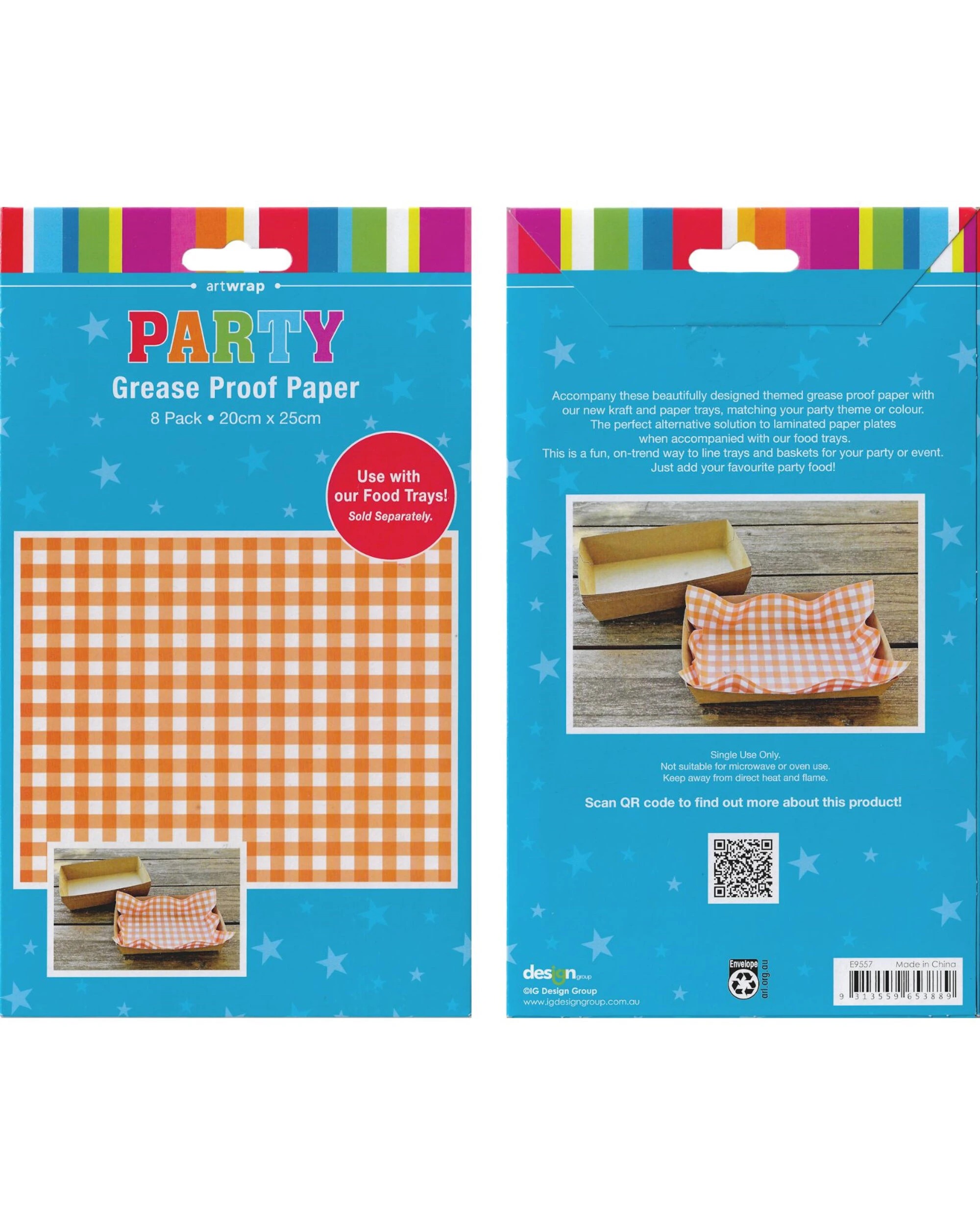 5 Artwrap Orange Gingham Grease Proof Paper Plate Tray Liners 8 Sheets - Orange, 5 of 5