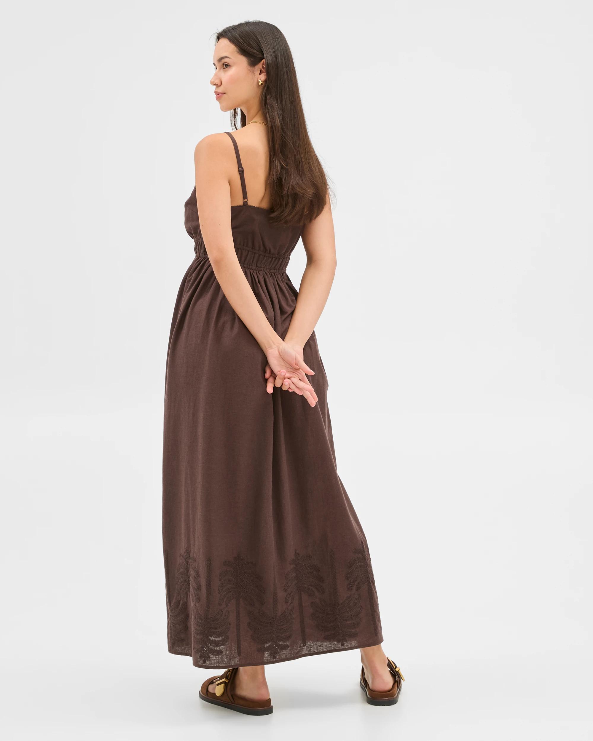 4 Target Resort Linen Blend Embroidered Maxi Dress CHOCOLATE, 4 of 9