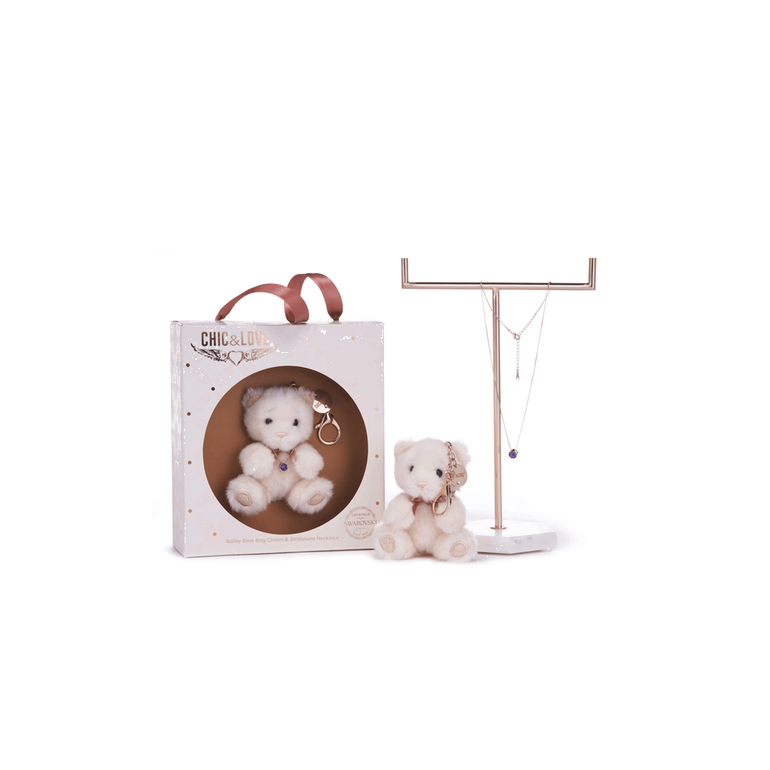 4 Chic & Love - Bailey Bear Bag Charm & Necklace February - Gift Set - White, 4 of 4