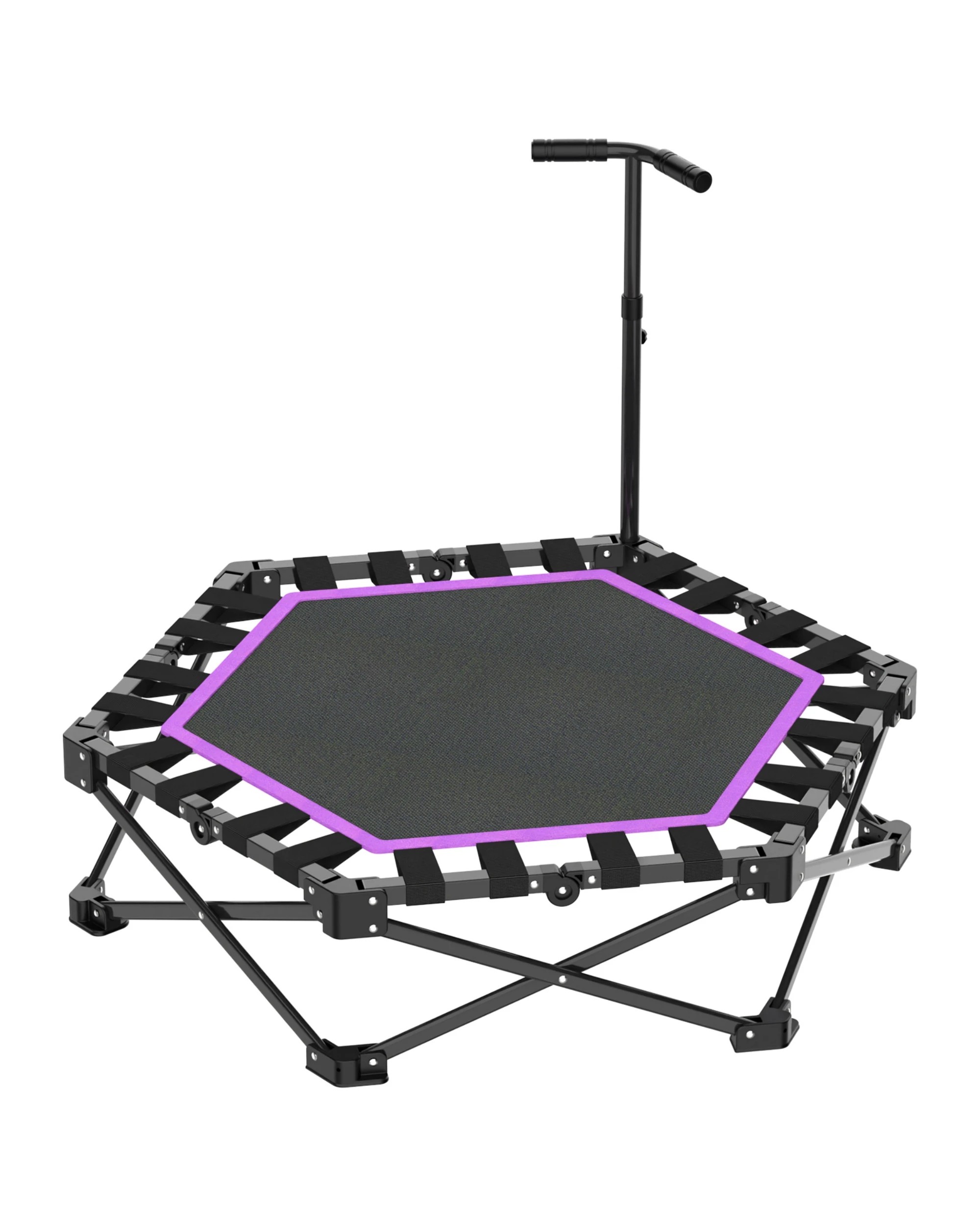 2 Advwin 42" Mini Trampoline 3s Quick Folding Rebounder with 3 Level Adjustable Handle, 150KG Capacity Purple, 2 of 7