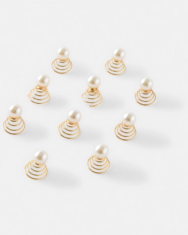 10 Pack Gold Tone Faux Pearl Spiral Hair C