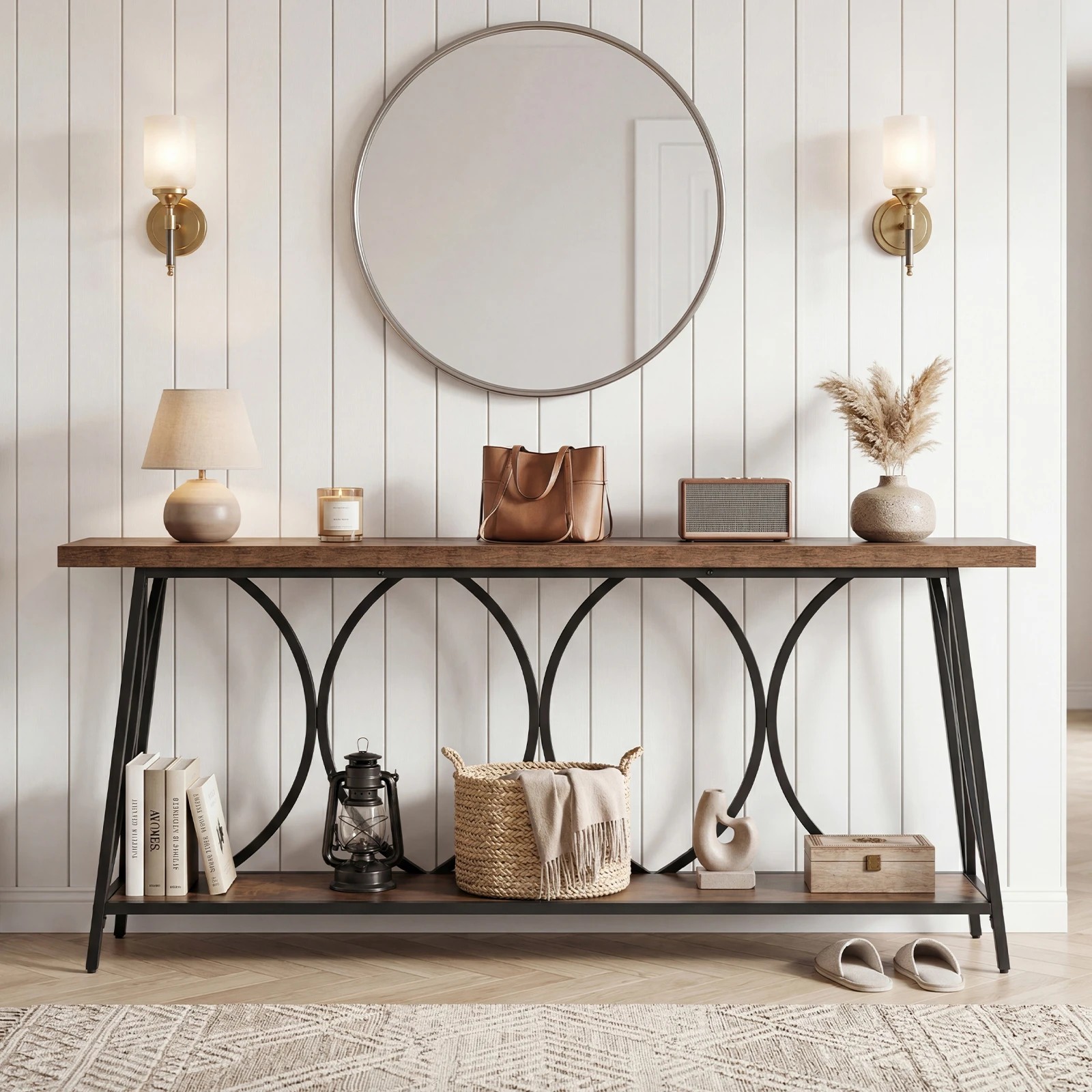 5 Costway 180cm Extra Long Console Table 2-Tier Narrow Sofa Table, 5 of 7